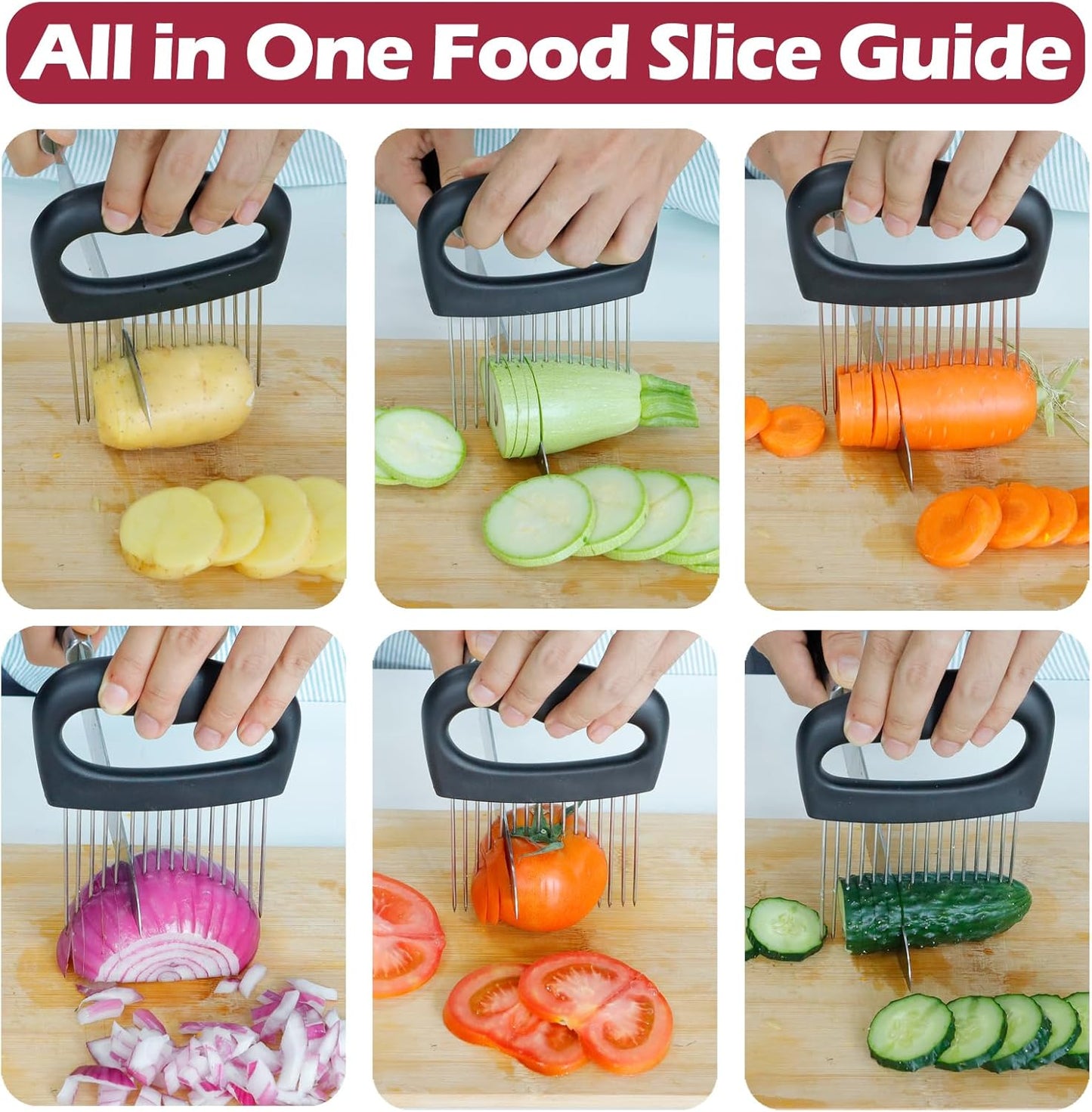 Extra-Large Onion Holder for Slicing, Onion Cutter Vegetable Chopper, Extra-Large Tomato Slicer with 16 Long Needles, Stainless Steel Tomato Potato Slicer, Meat Tenderizer, Food Slicing Guide