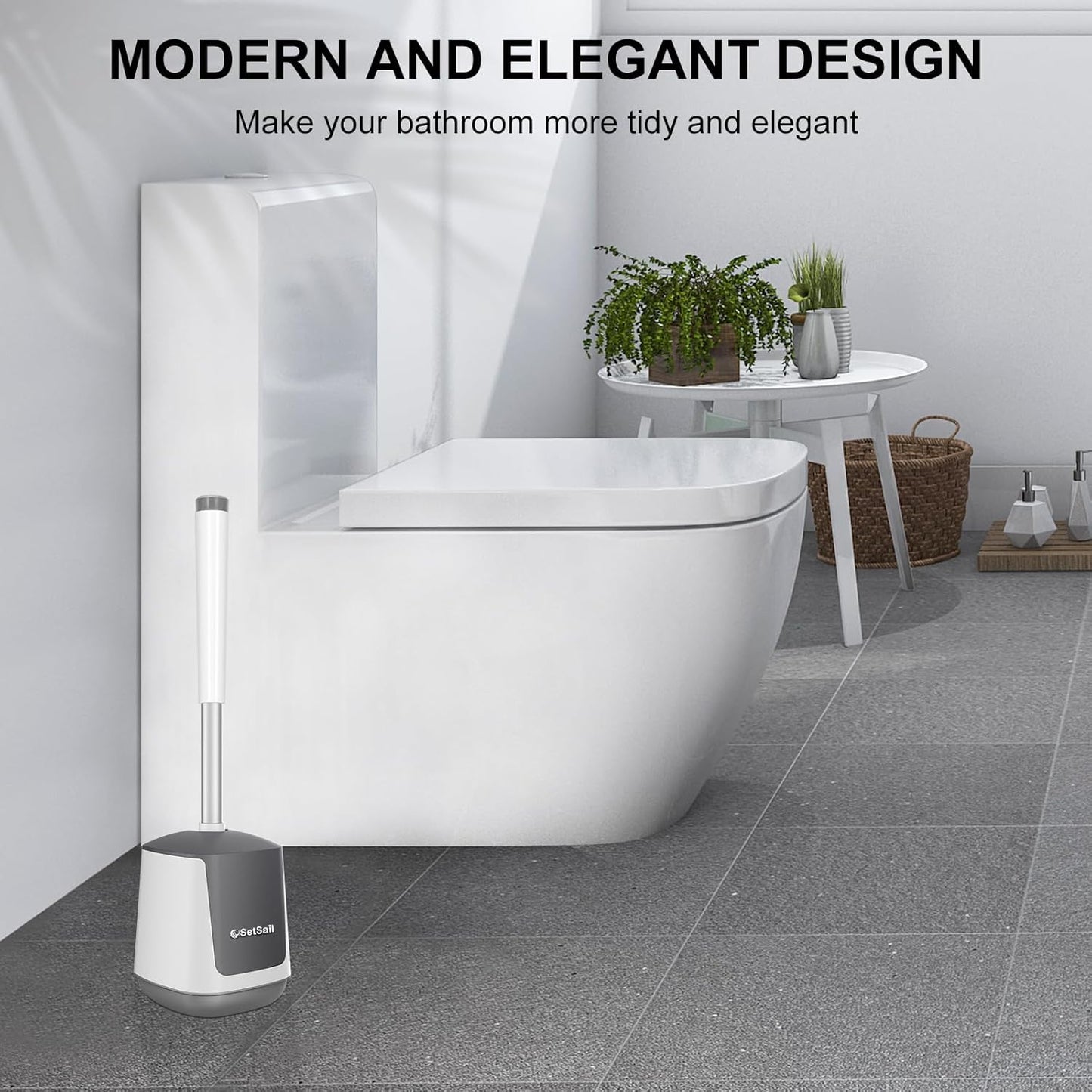 Silicone Toilet Bowl Brush and Holder Automatic Toilet Brushes for Bathroom with Holder Ventilated Toilet Cleaner Brush for Toilet Scrubber Cleaning, White & Grey