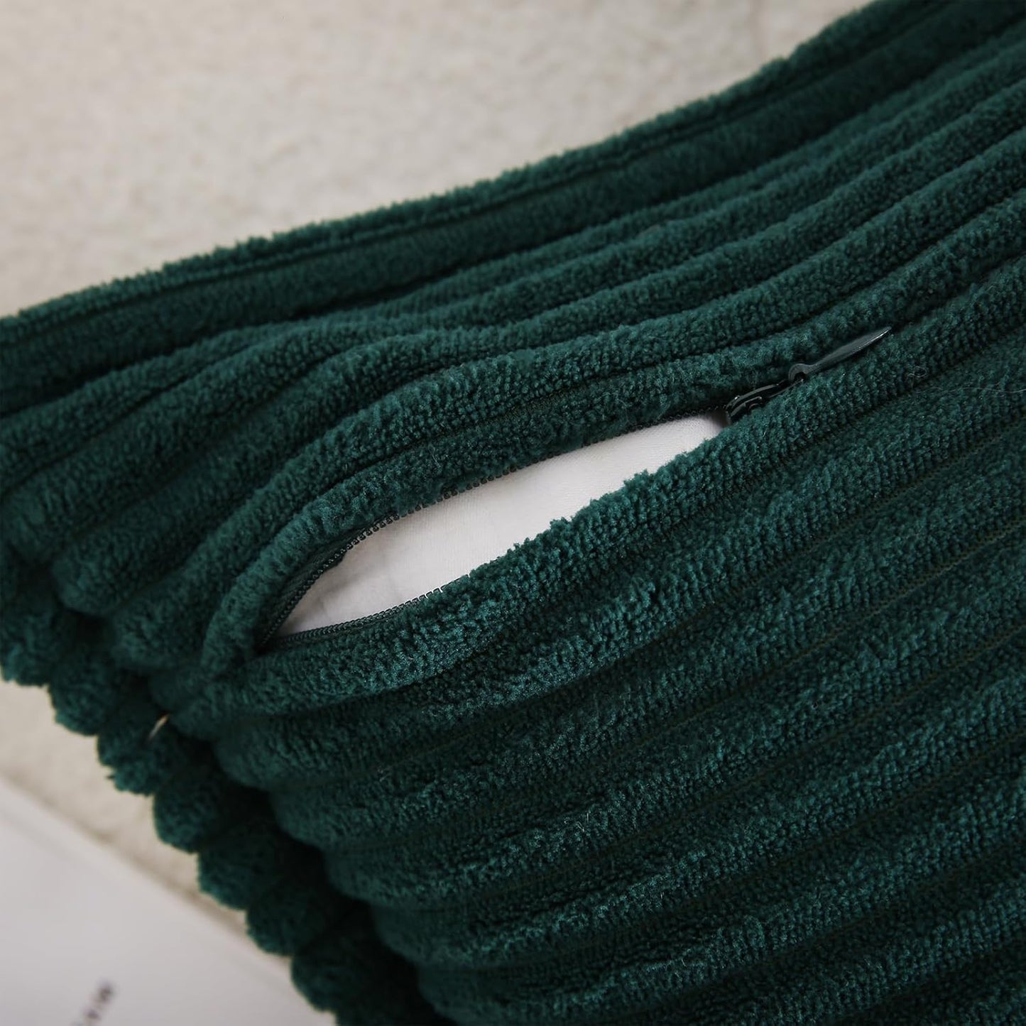 Corduroy Dark Green Throw Pillow Covers Set of 2 Striped Boho Decorative with Edge Design,Super Soft Throw Pillow Cushion Covers for Couch Sofa Living Room Solid Square 18×18Inch/45Cm×45Cm