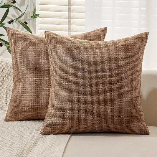 Burlap Linen Throw Pillow Covers 18X18 Inch Set of 2 Brown Decorative Pillows Modern Farmhouse Pillowcases Soft Accent Cushion Covers for Outdoor Couch Sofa Bedroom Livingroom Home Decor