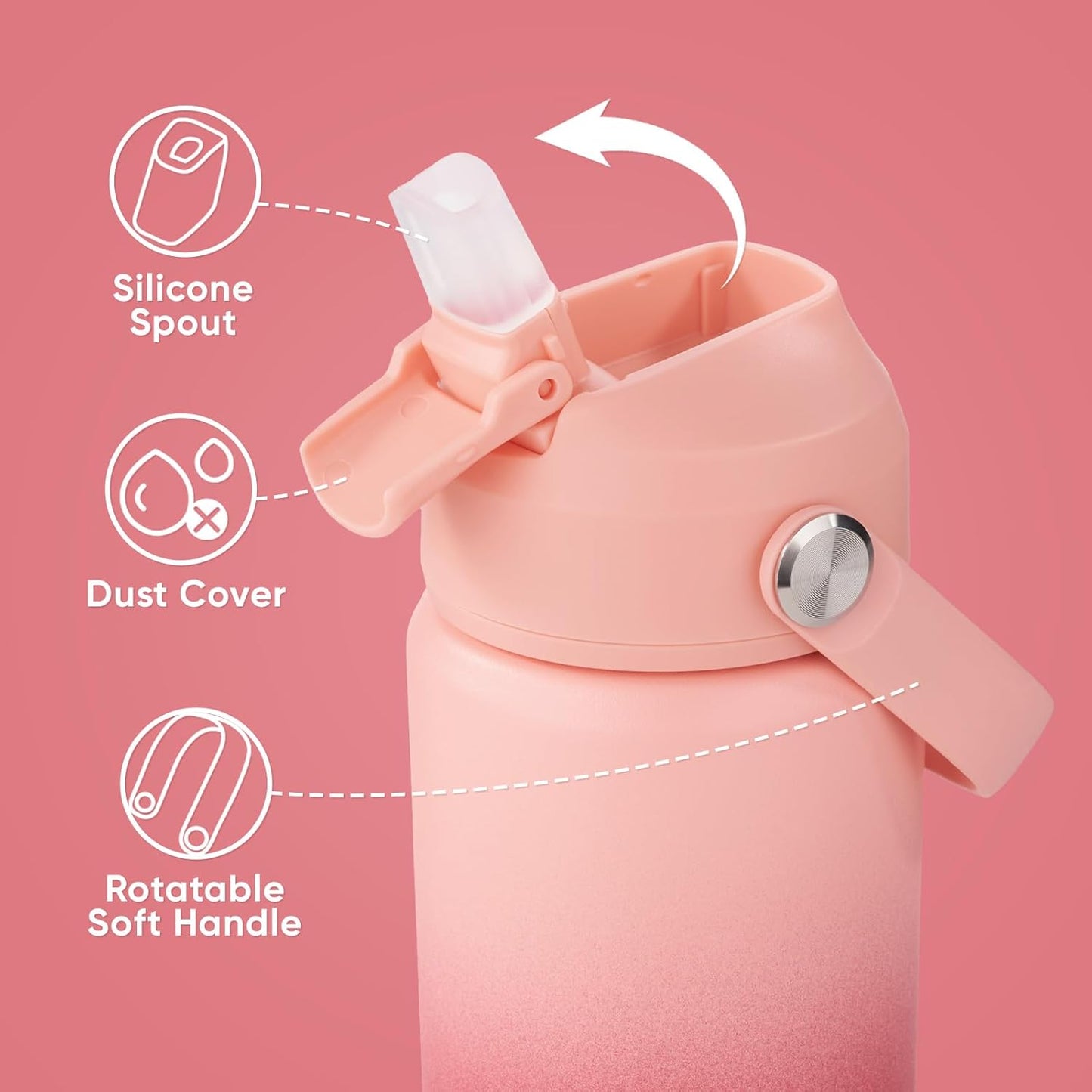 12 Oz Water Bottle, Kids Water Bottles for School, Toddler Cup with Straw & Handle, 304 Stainless Steel Insulated Water Bottle, Non-Slip Silicone Base, BPA Free, Gradient Red