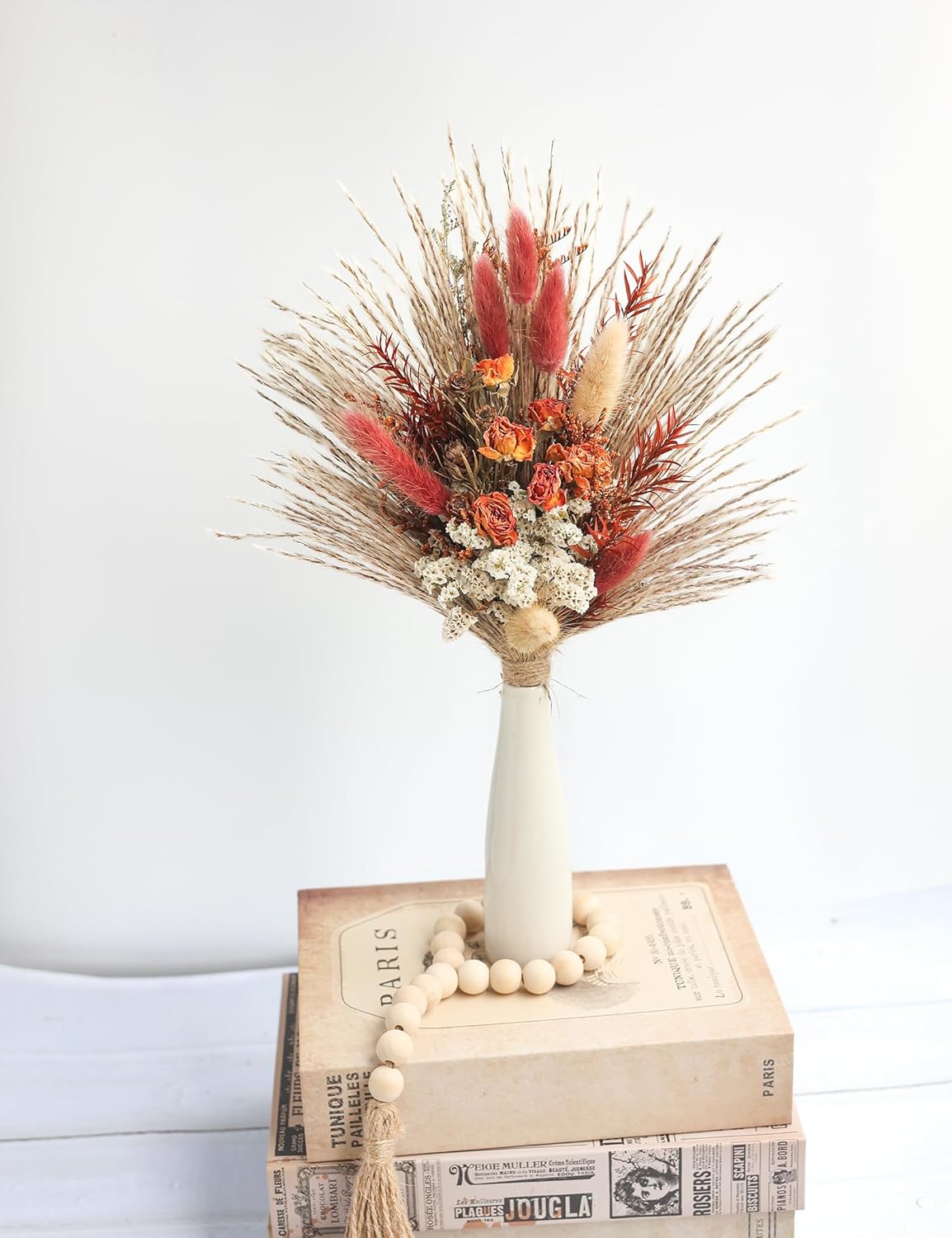 Dried Flowers with Vase,Dried Pampas Grass Bouquet, Wedding Table Decor, Boho Home Decor, Fall Wedding Decorations, Farmhouse Party Table Centrepieces. (Fall)
