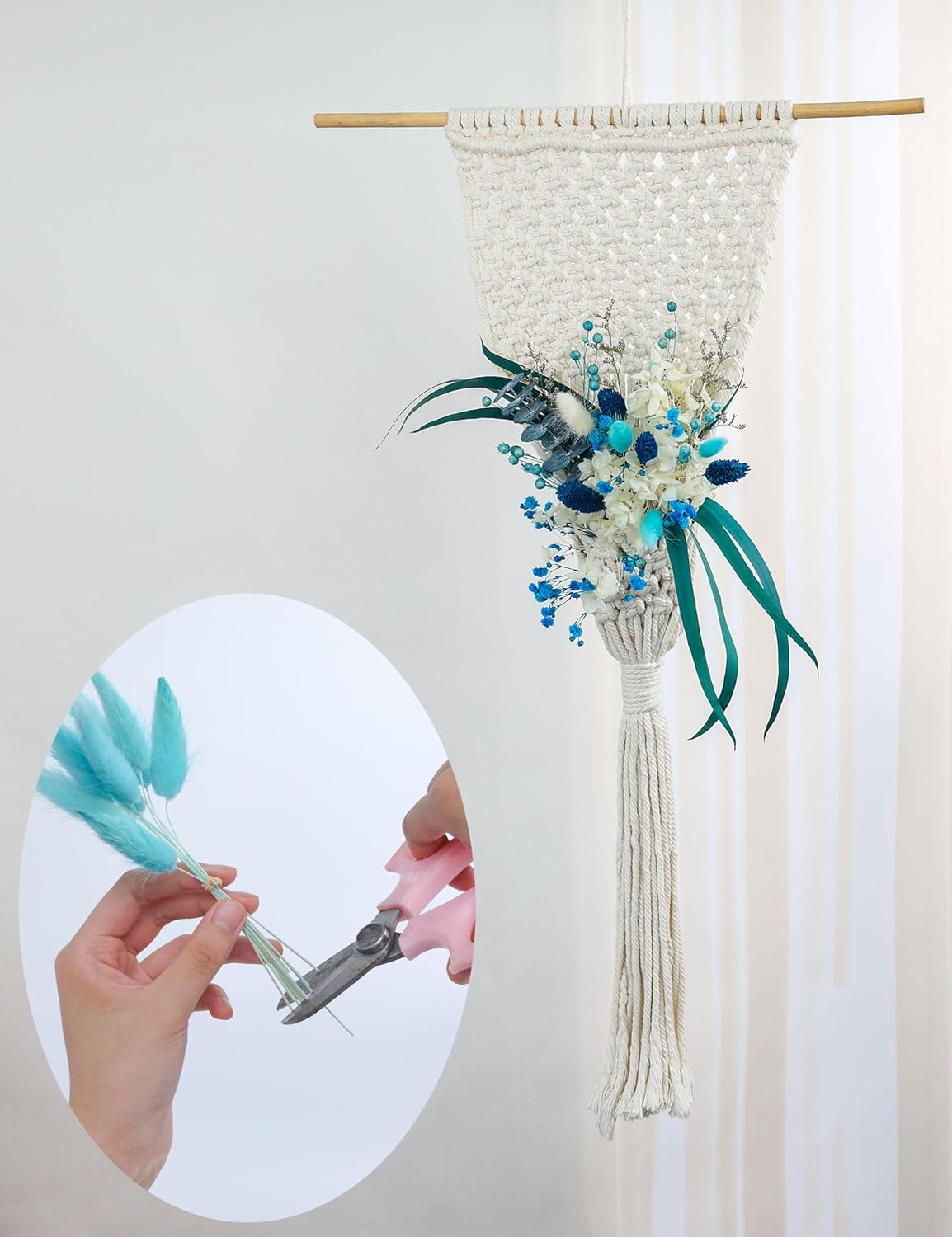DIY Natural Dried Flower Set, Blue Large Package with Stem Flowers for Vases, Handmade Creative, Door Hanging Wreath, Table Centerpiece Mini Dried Flower Bouquet (Peacock Blue)