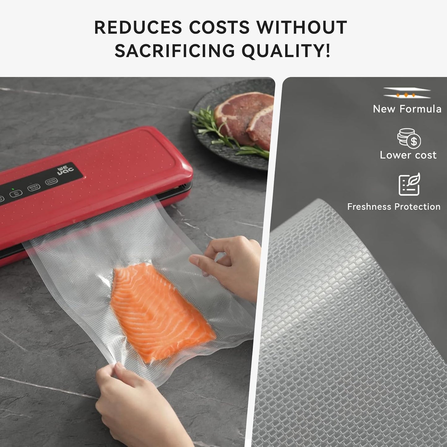 8" X 20' and 11" X 20' Vacuum Sealer Roll, 6 Pack-Ideal for Food Storage, Sous Vide, and Meal Prep, Keep Food Fresh and Nutrients, Lite