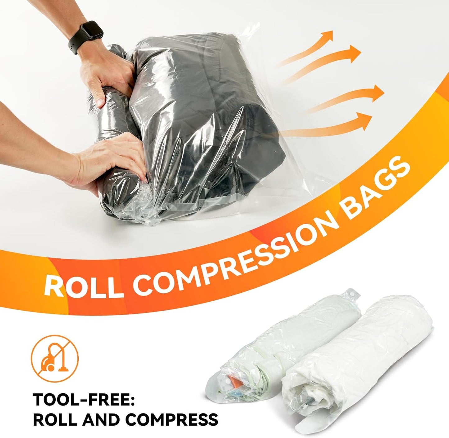 15 Pack Vacuum Storage Bags (3 Jumbo/3 Large/3 Medium/3 Small/3 Roll) | Space Saver | Rapid Vacuum | Double Zip Seal | Clip Stopper | Ideal for Clothes, Blankets Compression and Travelling