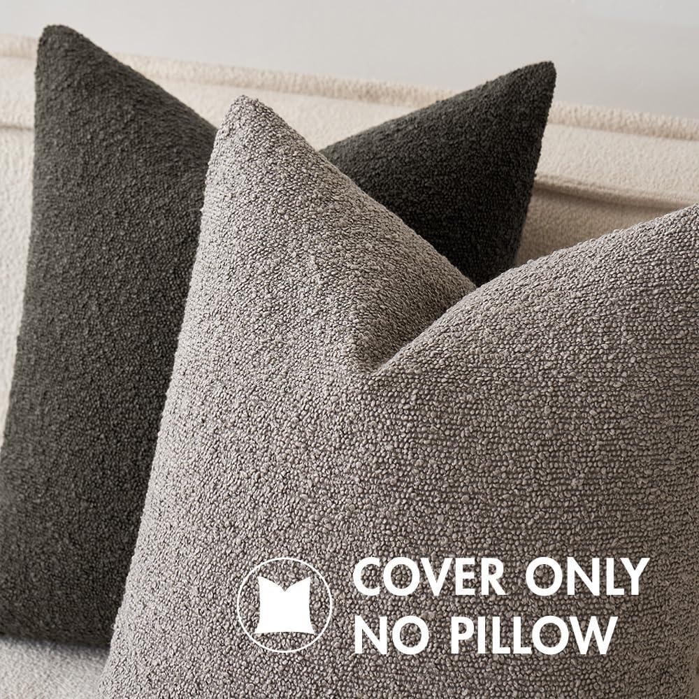 16X16 Inch Decorative Pillow Covers for Couch Bed Set of 2 Textured Boucle Neutral Throw Pillows Dark Coffee Accent Solid Cushion Pillowcase Cozy Soft Sofa Livingroom Home Decor