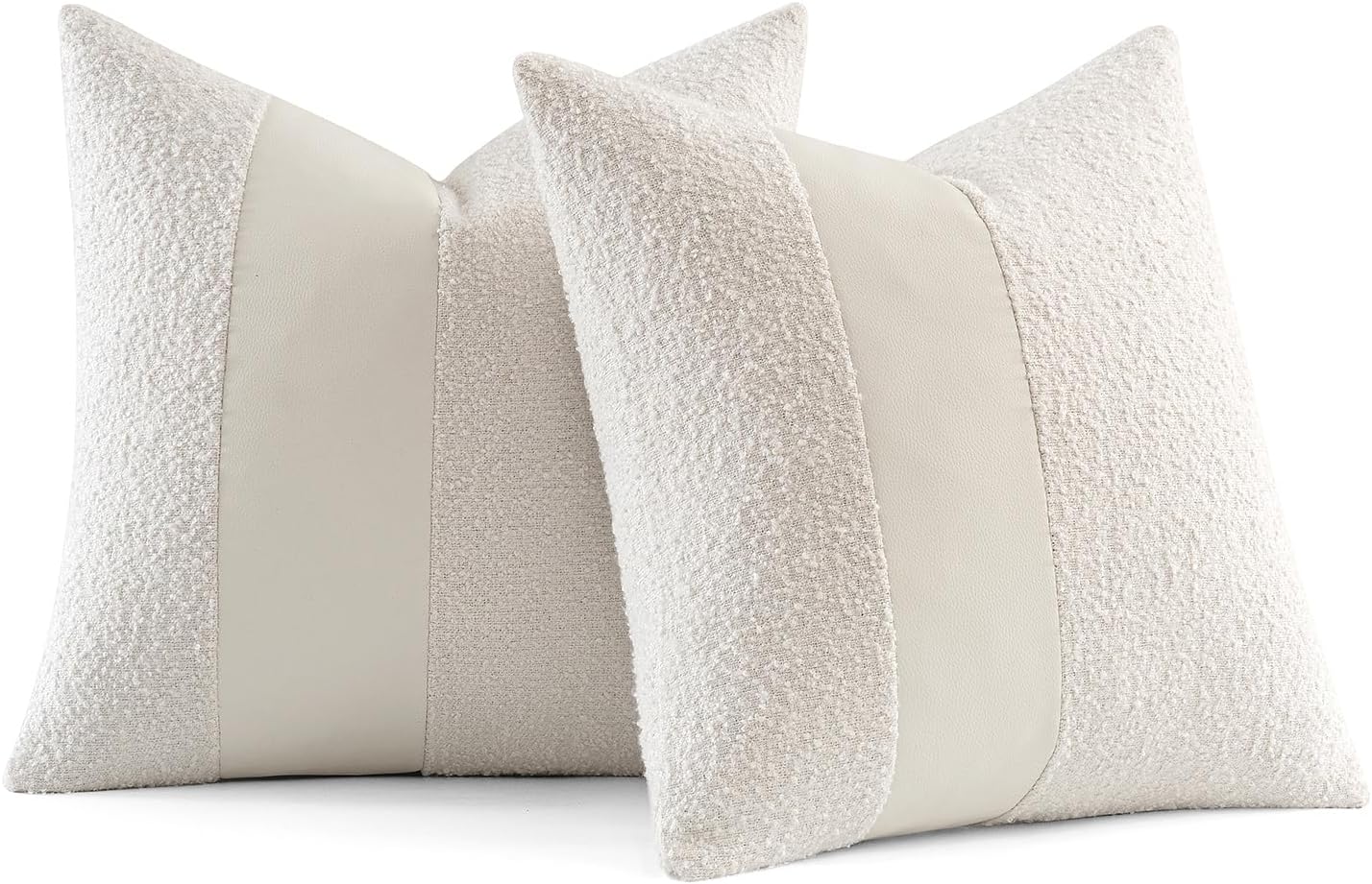 Boucle Throw Pillow Covers 18X18 Inch Set of 2 White Faux Leather Textured Decorative Pillow Cases Boho Farmhouse Accents Cushion Covers for Couch Bed Livingroom Home Decor