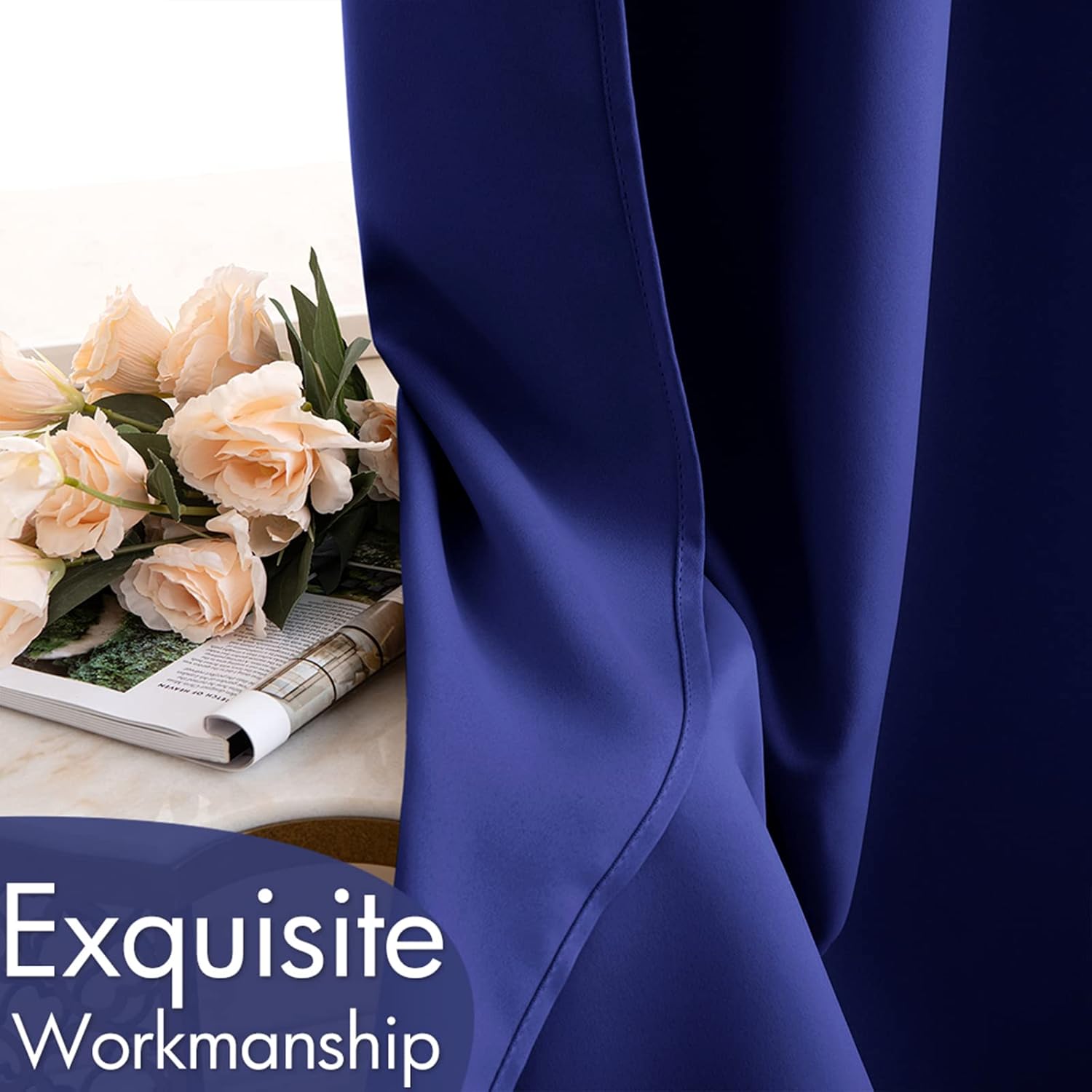 Blackout Curtains Room Darkening Thermal Insulated Drapes Solid Window Treatment Set Grommet Top Light Blocking Curtain for Living Room/Bedroom 2 Panels 42 X 84 Inch, Navy Blue