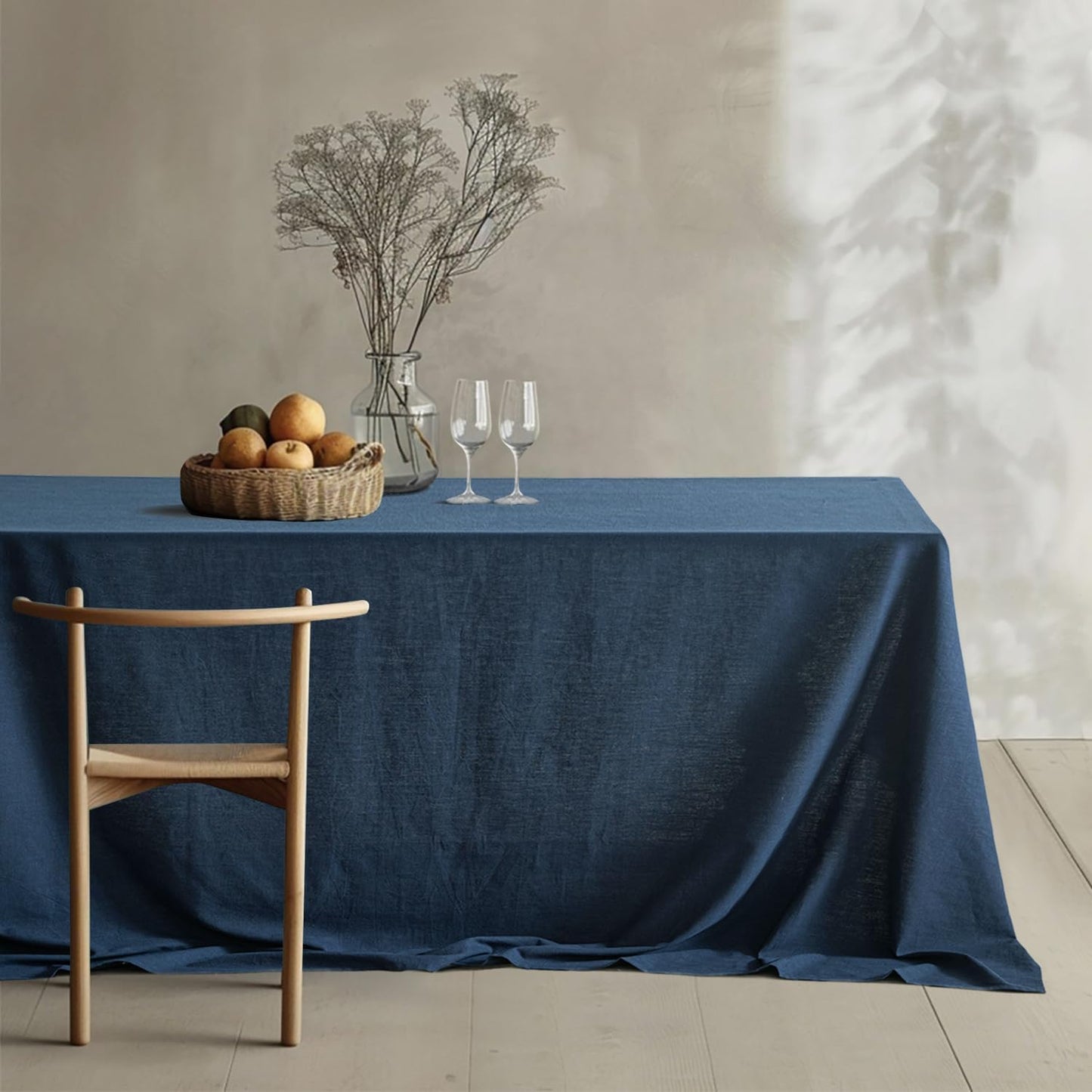 Linen Cotton Blend Tablecloth Rectangle, Luxury Waterproof Stain Resistant Durable Farmhouse Oblong Table Cloth for Dining Party Christmas Weddings Birthday, 52 X 84 Inch, Navy Blue