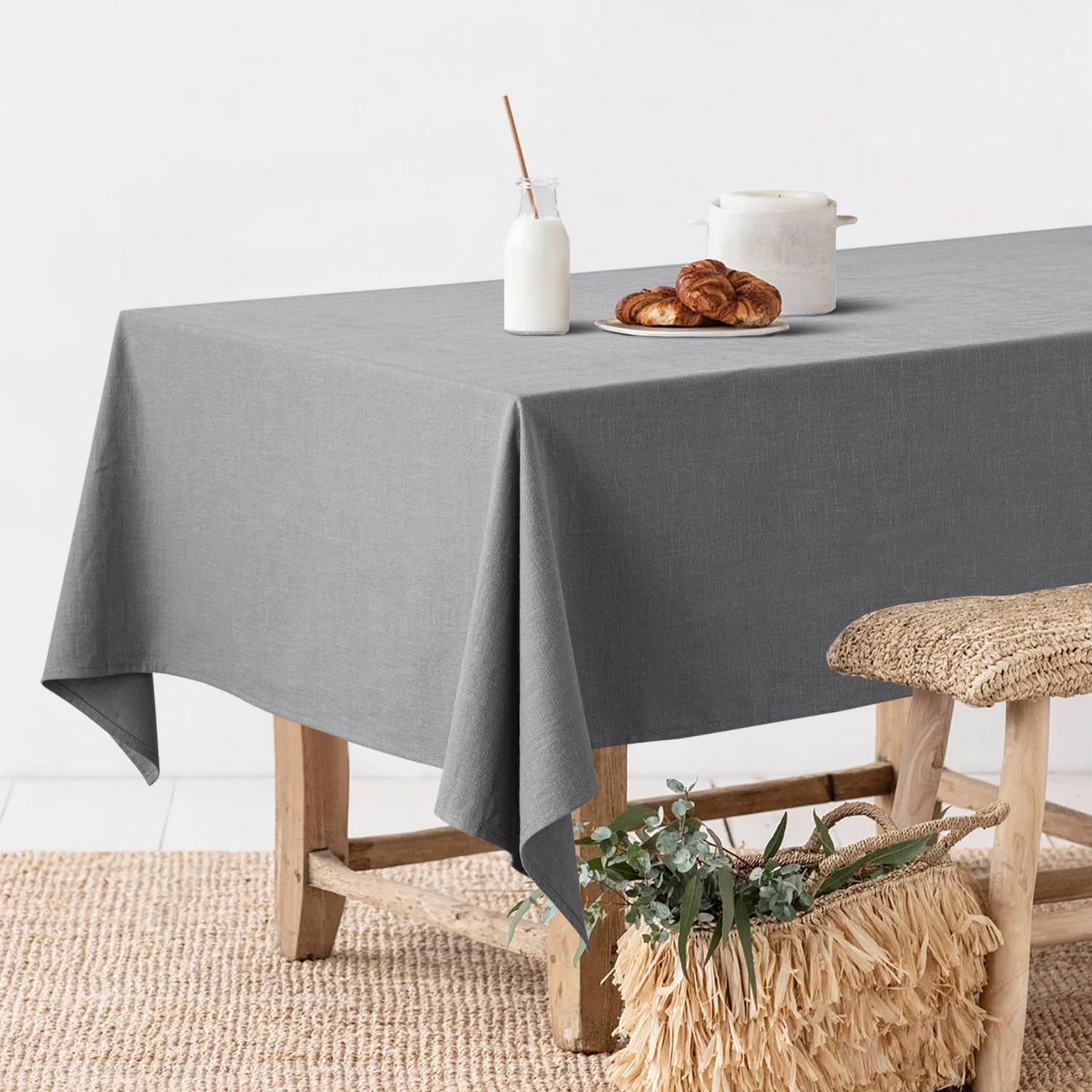 Linen Cotton Blend Tablecloth Rectangle, Luxury Waterproof Stain Resistant Durable Farmhouse Oblong Table Cloth for Dining Party Christmas Weddings Birthday, 52 X 84 Inch, Light Grey