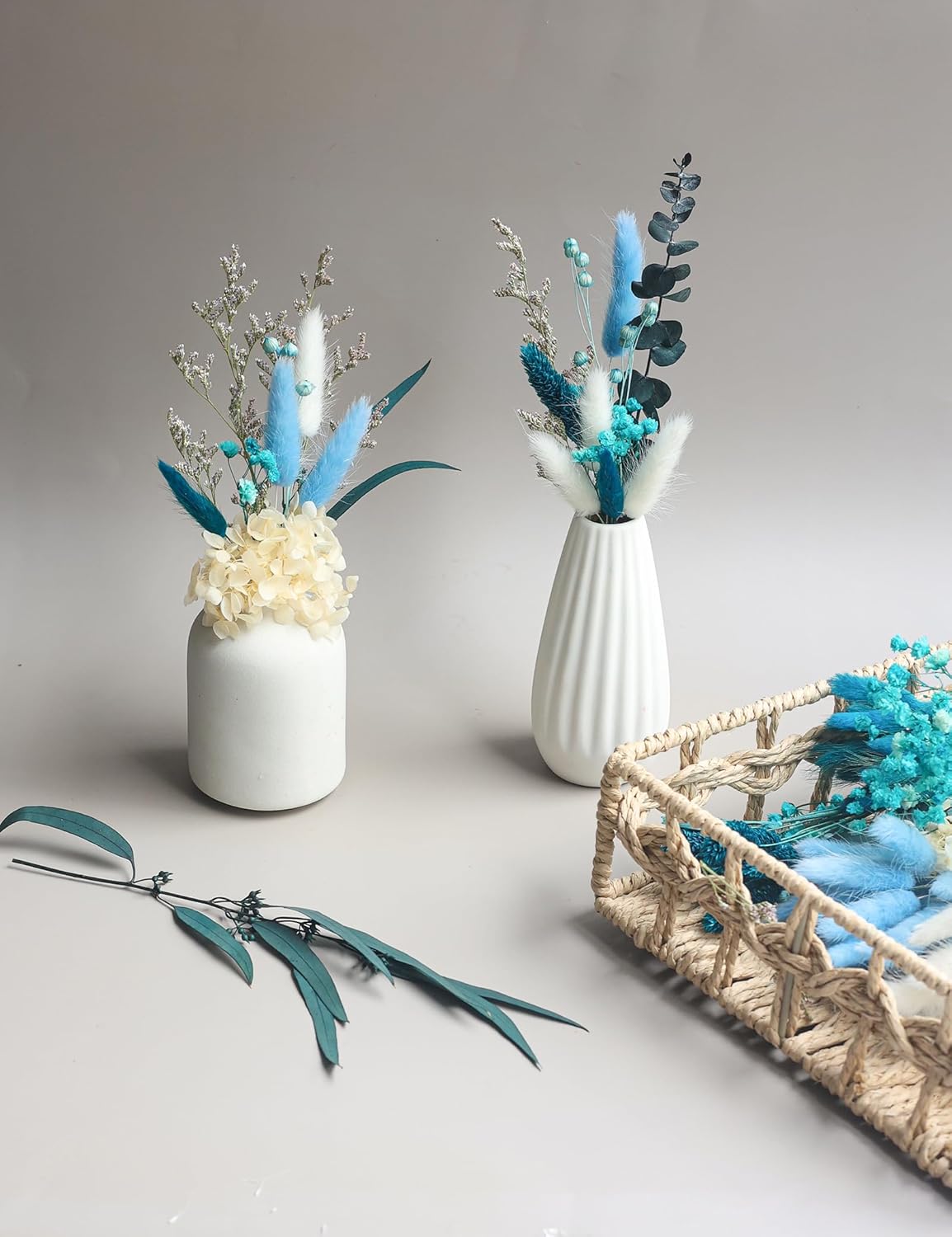 DIY Natural Dried Flower Set, Blue Large Package with Stem Flowers for Vases, Handmade Creative, Door Hanging Wreath, Table Centerpiece Mini Dried Flower Bouquet (Peacock Blue)