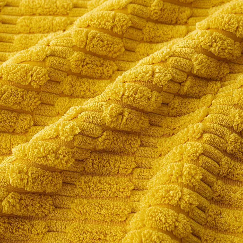 Pack of 4 Mustard Yellow Corduroy Decorative Spring Throw Pillow Covers 16X16 Inch Soft Boho Striped Pillow Covers Modern Farmhouse Home Decor for Sofa Living Room Couch Bed