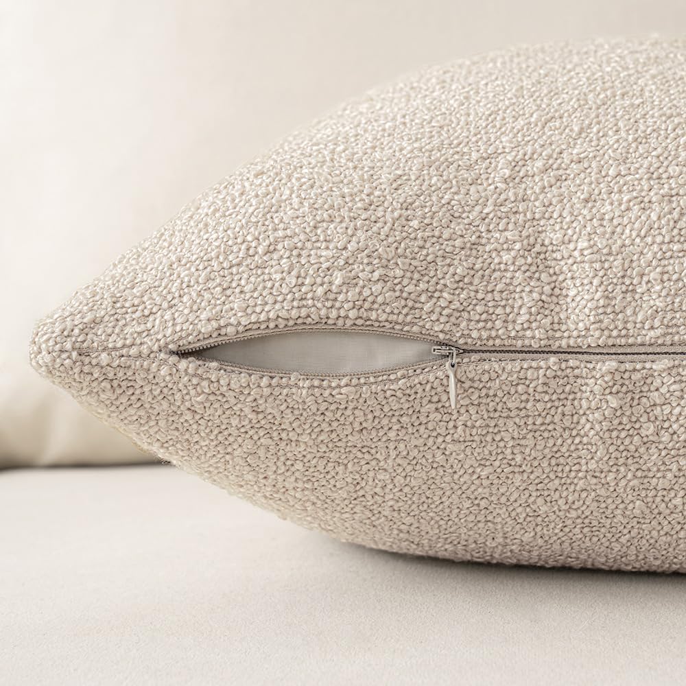18X18 Inch Decorative Pillow Covers for Couch Bed Set of 2 Textured Boucle Neutral Throw Pillows Oatmeal Accent Solid Cushion Pillowcase Cozy Soft Sofa Livingroom Home Decor