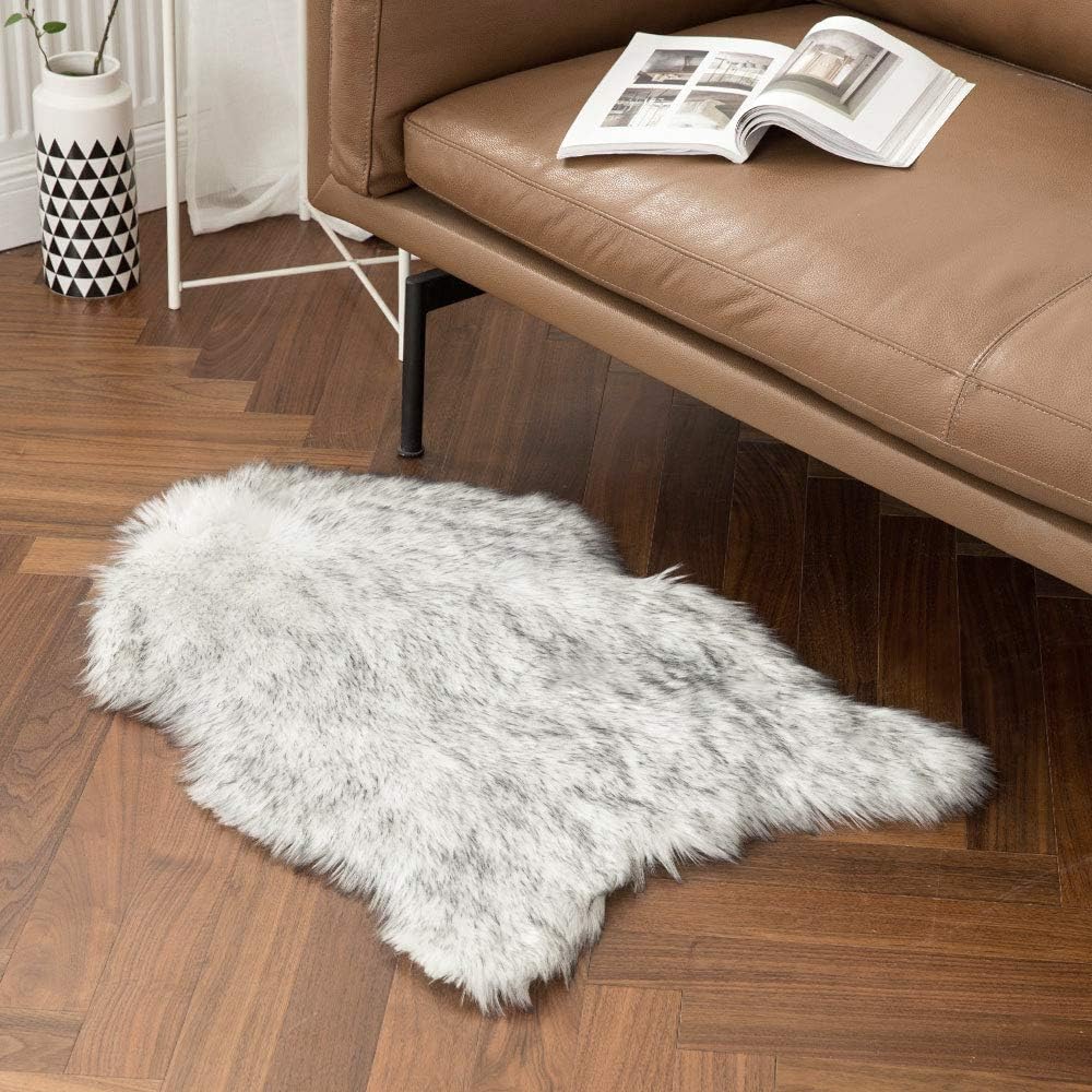 Fluffy Rug Soft Shaggy Faux Fur Area Rug Luxury Plush Sheepskin Carpet for Bedroom Living Room Sofa Chair 2 X 3 Feet, Gradient Grey
