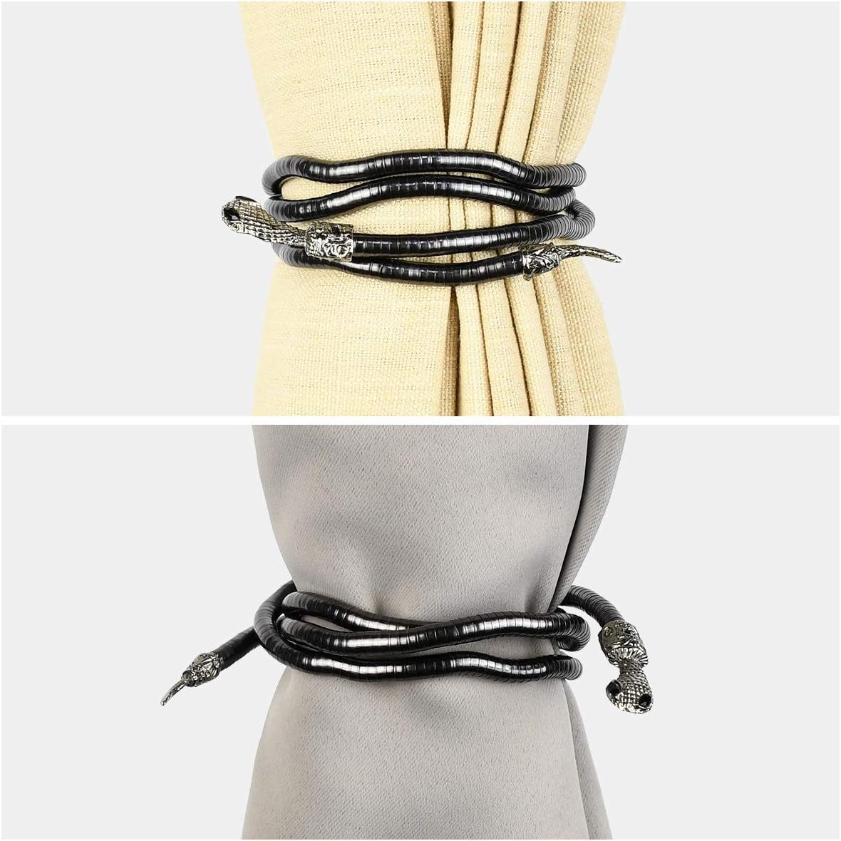 Snake Curtain Tiebacks Clips, Decorative Drapes Holdbacks, Handmade Metal Rope Tiebacks, Creative Window Drapes Twist Tie Backs, Snake Crafts (Black, 2 Pack)