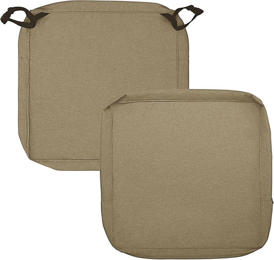 Patio Cushion Covers 20X18X4 Inch 2 Pack, Linen Look Outdoor Water Resistant Chair Seat Cushion Slipcover with Zipper for Outdoor Furniture, Covers Only! Khaki