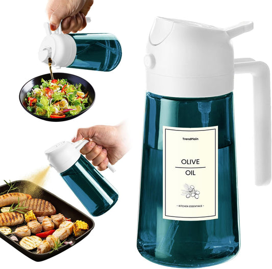 16Oz/470Ml Blue Glass Olive Oil Sprayer for Cooking - 2 in 1 Olive Oil Dispenser for Kitchen Gadgets, Air Fryer, Salad, and BBQ - White