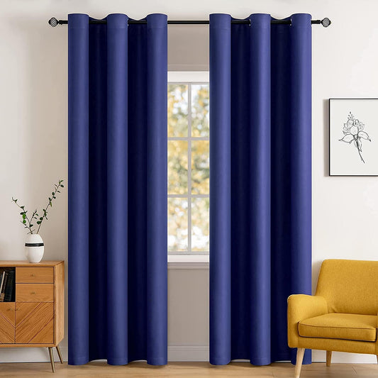 Blackout Curtains Room Darkening Thermal Insulated Drapes Solid Window Treatment Set Grommet Top Light Blocking Curtain for Living Room/Bedroom 2 Panels 42 X 84 Inch, Navy Blue