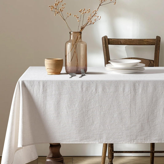 White Linen Cotton Blend Tablecloth Rectangle, Luxury Waterproof Stain Resistant Durable Farmhouse Oblong Table Cloth for Dining Party Christmas Weddings Birthday Picnic Events, 52 X 84 Inch