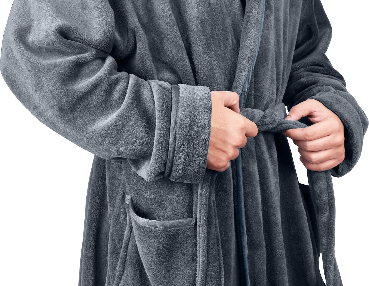 Men'S Hooded Fleece Bathrobe Plush Long Spa Robe