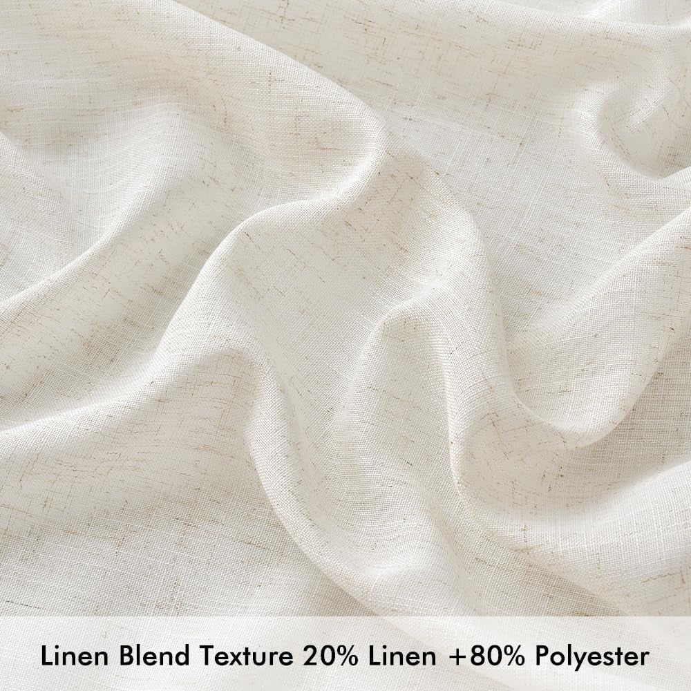 Ivory Cream Linen Back Tab Curtains 63 Inch Length 2 Panels Set, Semi Sheer Light Filtering Privacy Drapes for Modern Farmhouse Living Room Bedroom, Neutral Textured Pinch Pleated Look Window Curtains