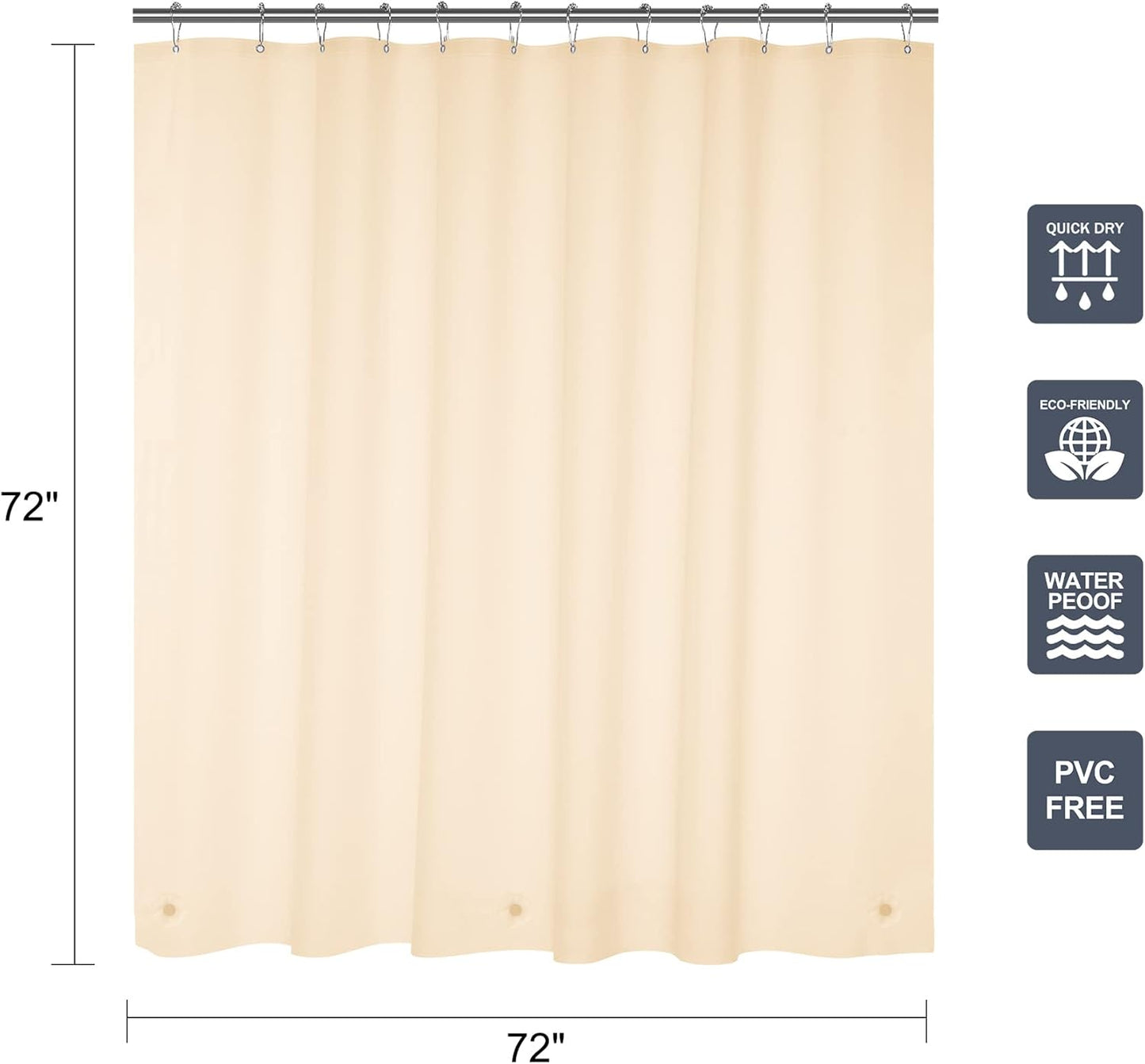 12 Pcs Shower Curtain Hooks and 72 X 72 Beige Shower Curtain Liner