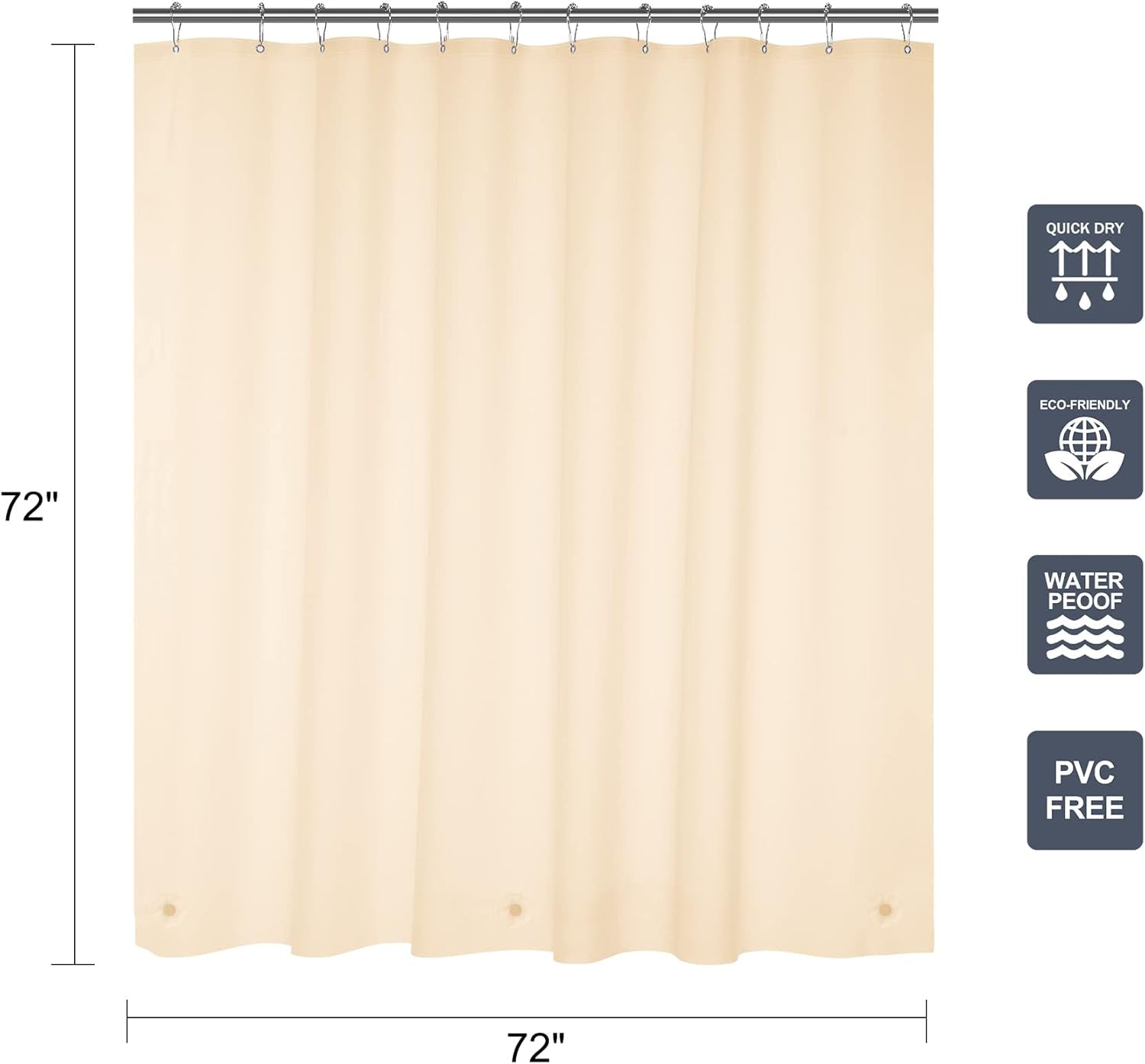 12 Pcs Shower Curtain Hooks and 72 X 72 Beige Shower Curtain Liner