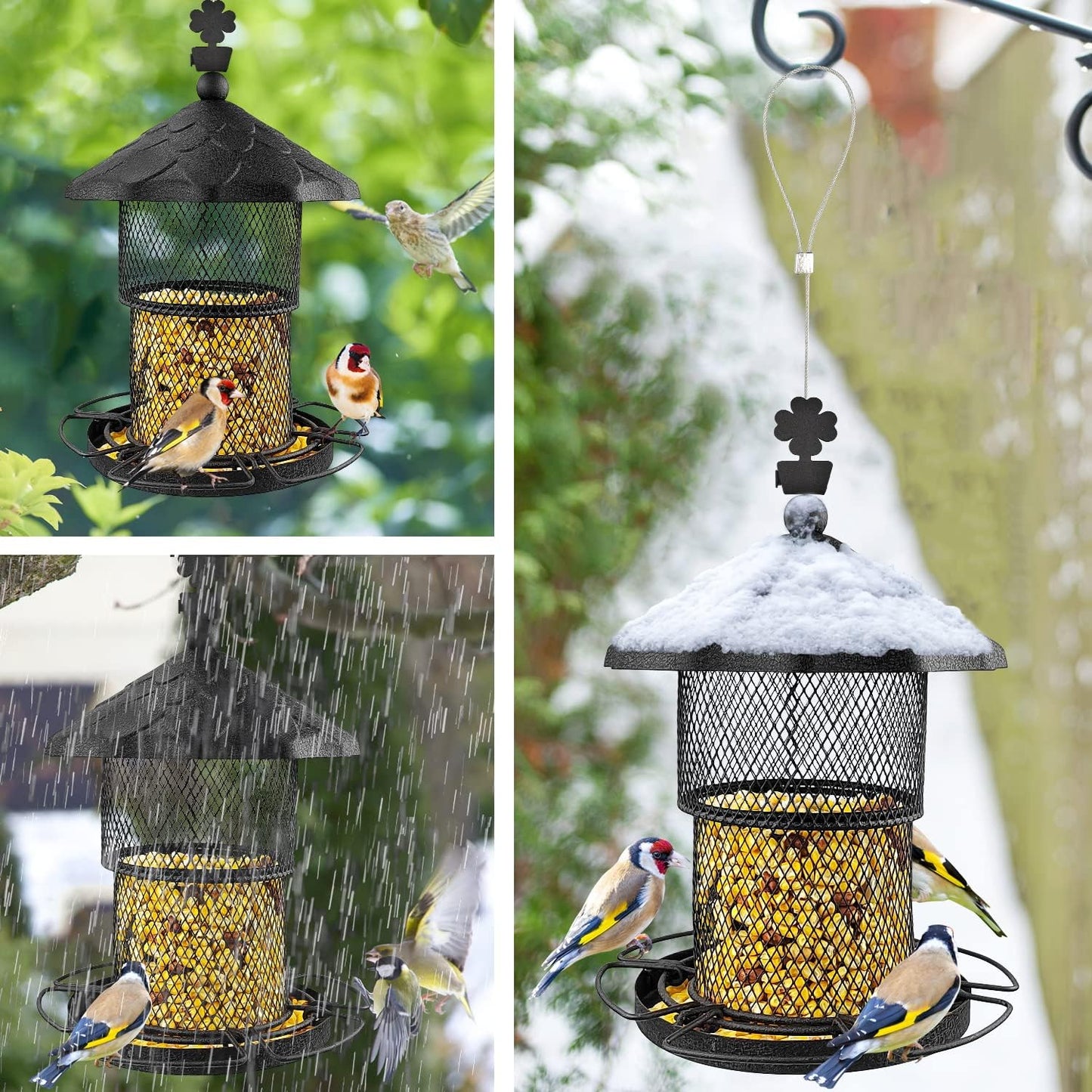 Metal Bird Feeder Tube Hanging Wild Bird Seed Feeder Squirrel Proof Birds Feeder for outside Decoration, Large Capacity Feeder for Outdoor Garden,Black