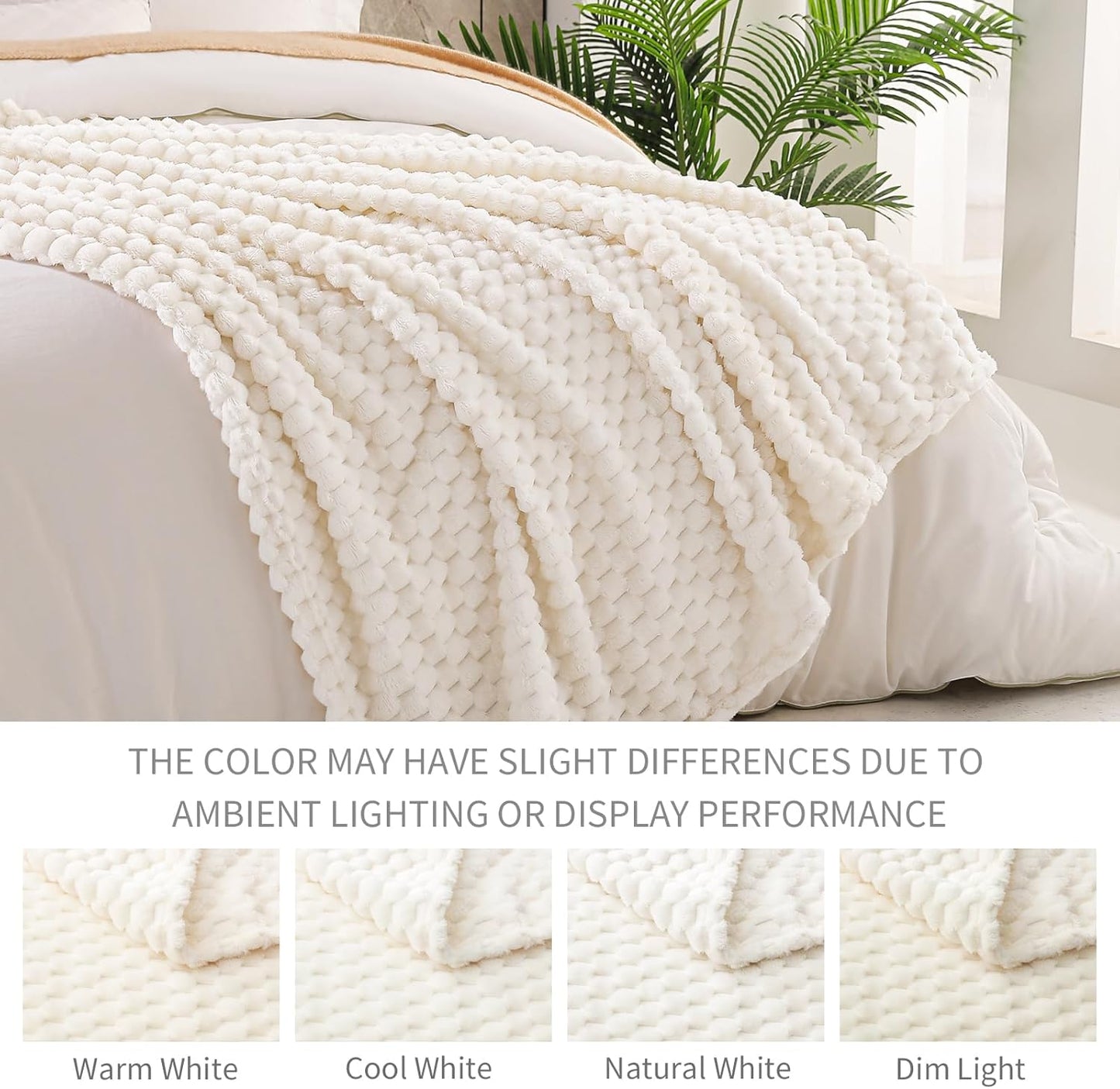 Extra Large Ivory Jacquard Fleece Throw Blanket, 50x70 Inches - Stylish and Cozy Lightweight Design for All Seasons