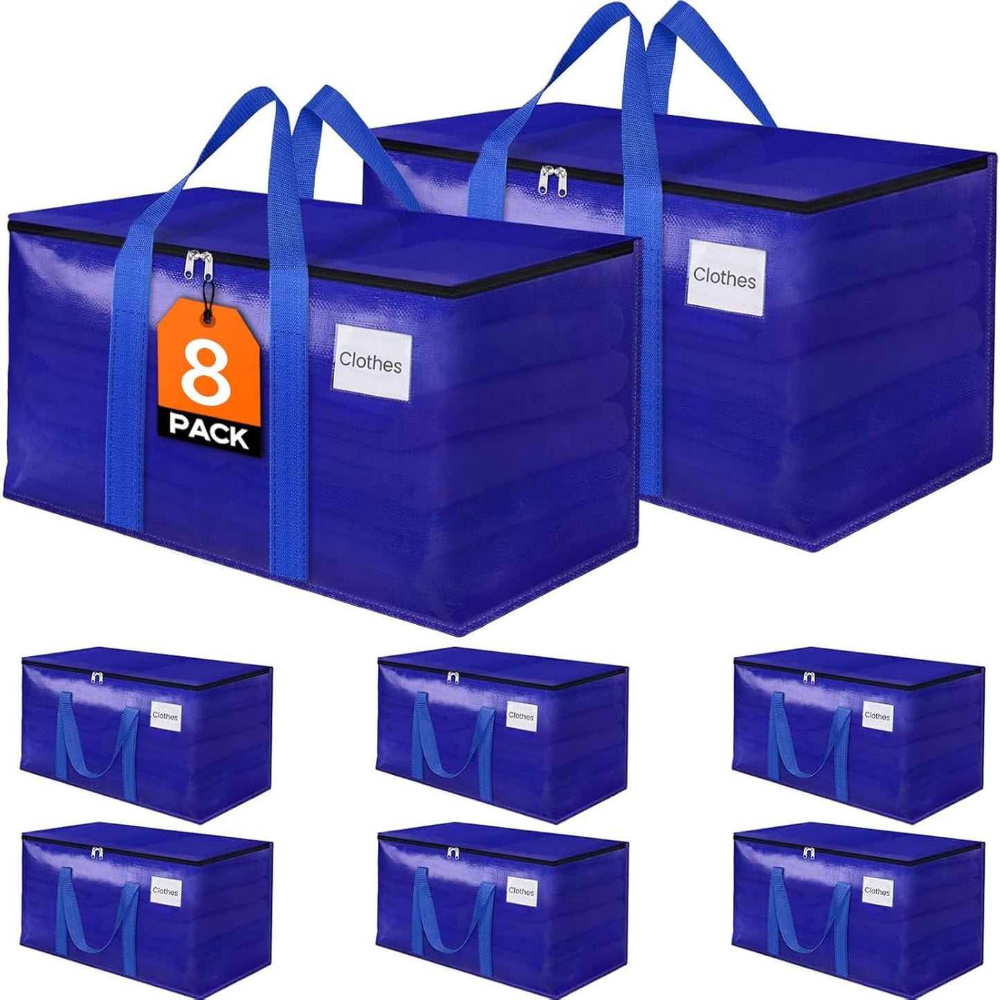 Moving Storage Bags, Moving Supplies Packing Boxes for Moving, Camping, College Dorm Room Essentials for Girls, Blue Tote Bags, Heavy-Duty Storage Bins with Lids and Zippers, 93L 8Pack