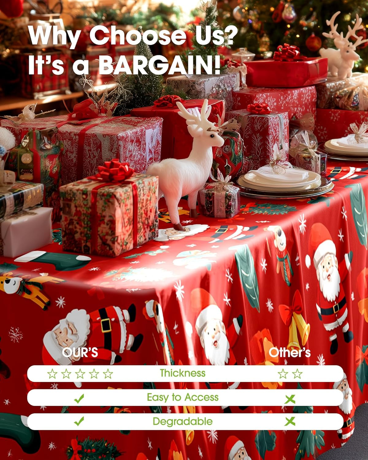 Plastic Table Cloth Disposable 10 Pack, 54 X 108 Inch Table Cloths for Parties, Decorative Tablecloths for Rectangle Tables, Christmas Tablecloth Plastic, Leakproof & Sturdy, Christmas Red
