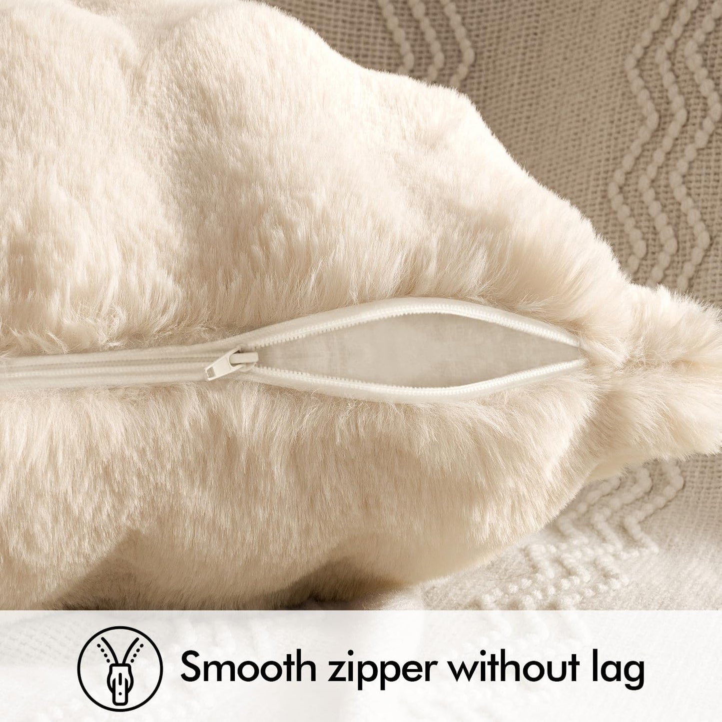 Pack of 2 Decorative Pillow Covers Thick Soft Plush Faux Fur Throw Pillows Luxury Home Decor for Couch Bedroom Living Room Sofa,20X20 Inch Beige