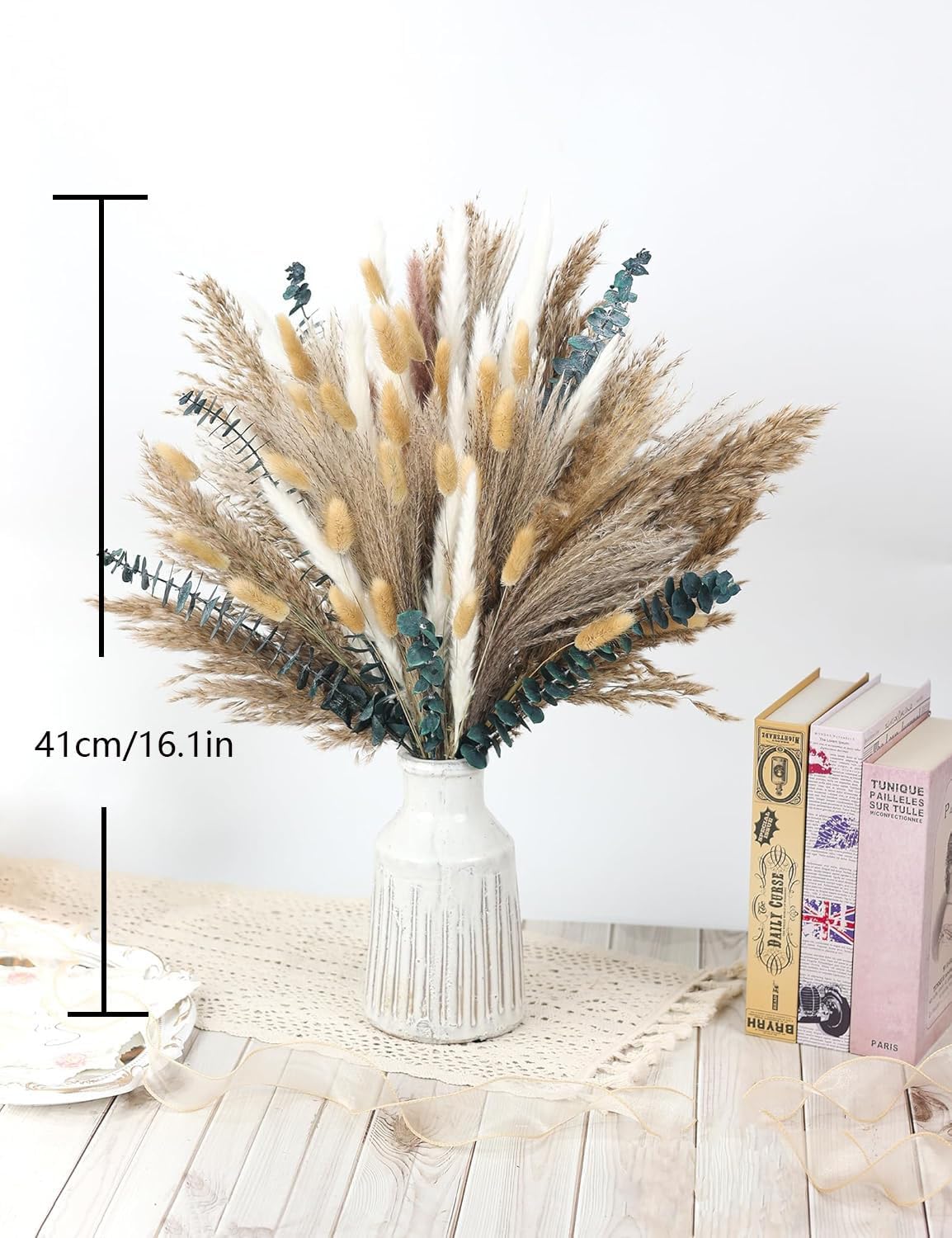120 PCS Dried Pampas Grass, (Vase Not Included), Dried Flowers, Reed Grass Bouquet for Bohemian Flowers Home Table Wedding Decoration, Rustic Farmhour.(Light Brown)