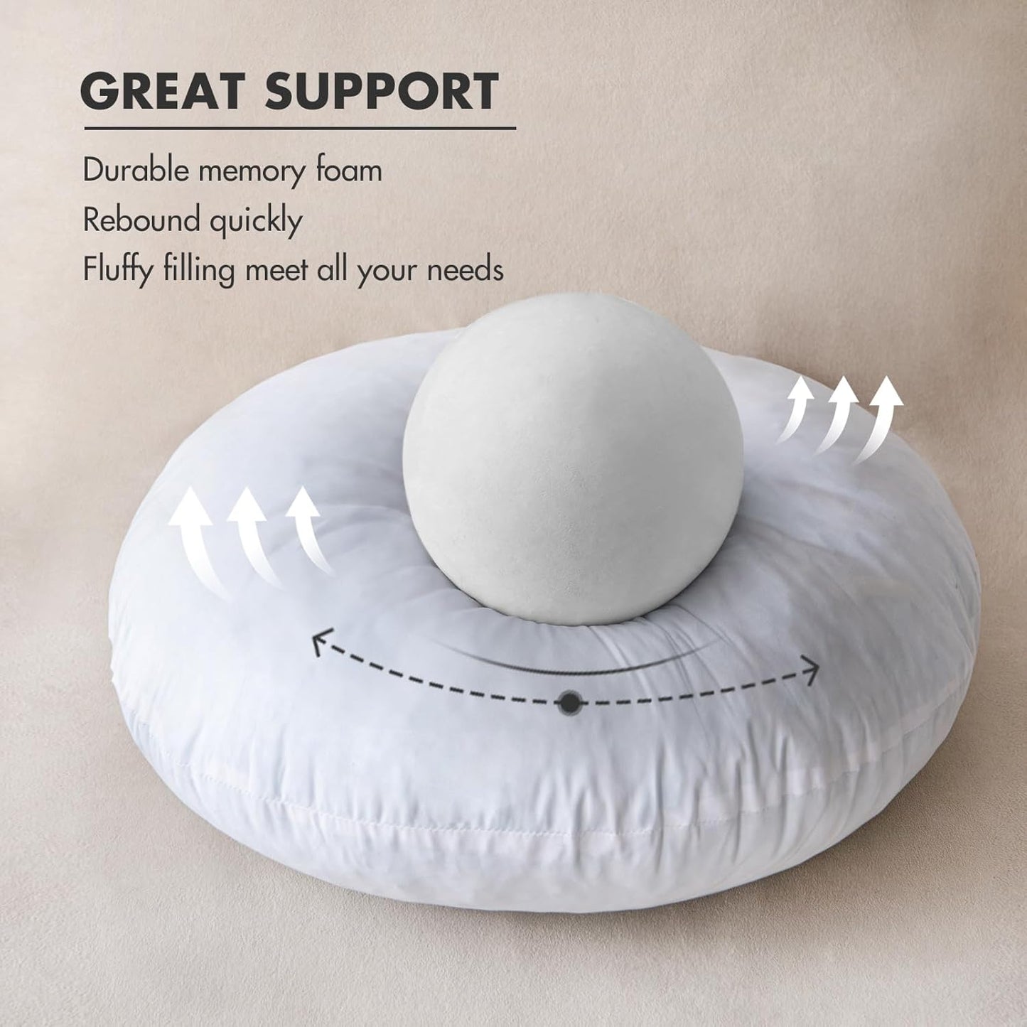 14 Inch round Pillow Insert, Floor Pillow Memory Foam Circular Cushion Decorative Throw Pillow Stuffer Lumbar Sham Forms for Couch Bed Sofa Meditation