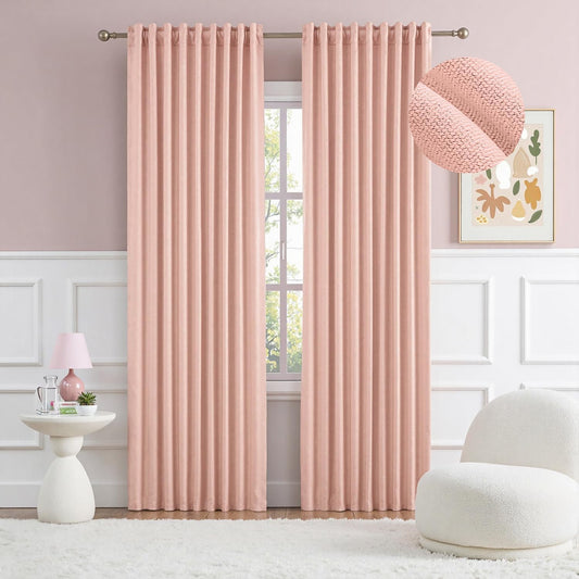 Pink Faux Linen Blackout Curtain 84 Inch Long 2 Panels Set Rod Pocket/Back Tab/Pinch Pleated Room Darkening Textured Black Out Track Drapes for Bedroom Living Room