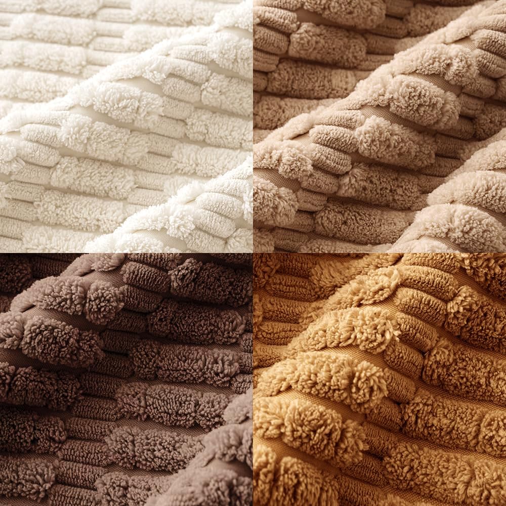Pack of 4 Neutral Corduroy Decorative Throw Pillow Covers 18X18 Inch for Sofa Living Room Couch Bed Rustic Farmhouse Boho Soft Striped Pillow Covers Home Decor Brown
