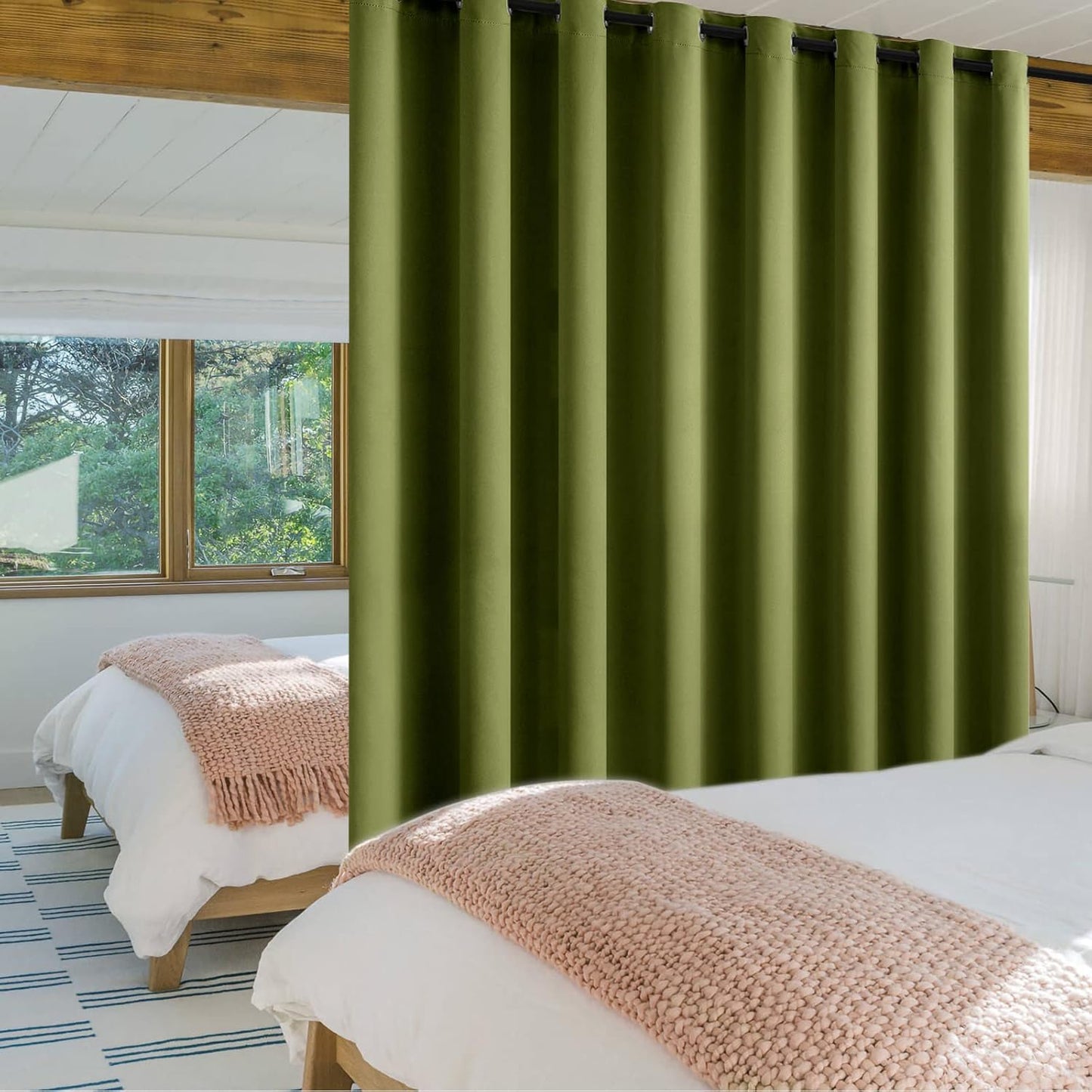 Room Divider Curtain Vertical Blinds Room Darkening Solid Wide Window Drapes Grommet Top Closet Door Curtains for Bedroom/Living Room/Patio Sliding Glass Door 1 PC 100 X 84 Inch Olive Green