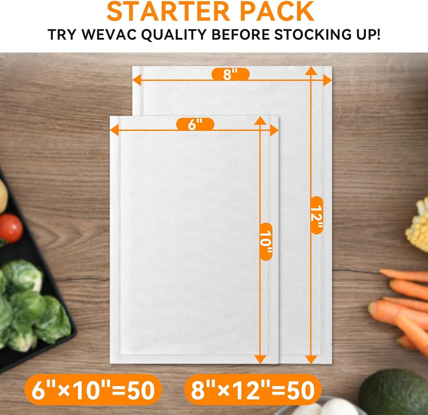 Vacuum Sealer Bags – 100 Count (6″×10″ & 8″×12″), Heavy-Duty Bpa-Free Food Storage Bags, Puncture-Resistant, Freezer & Sous Vide Safe, Compatible with All Vacuum Sealers
