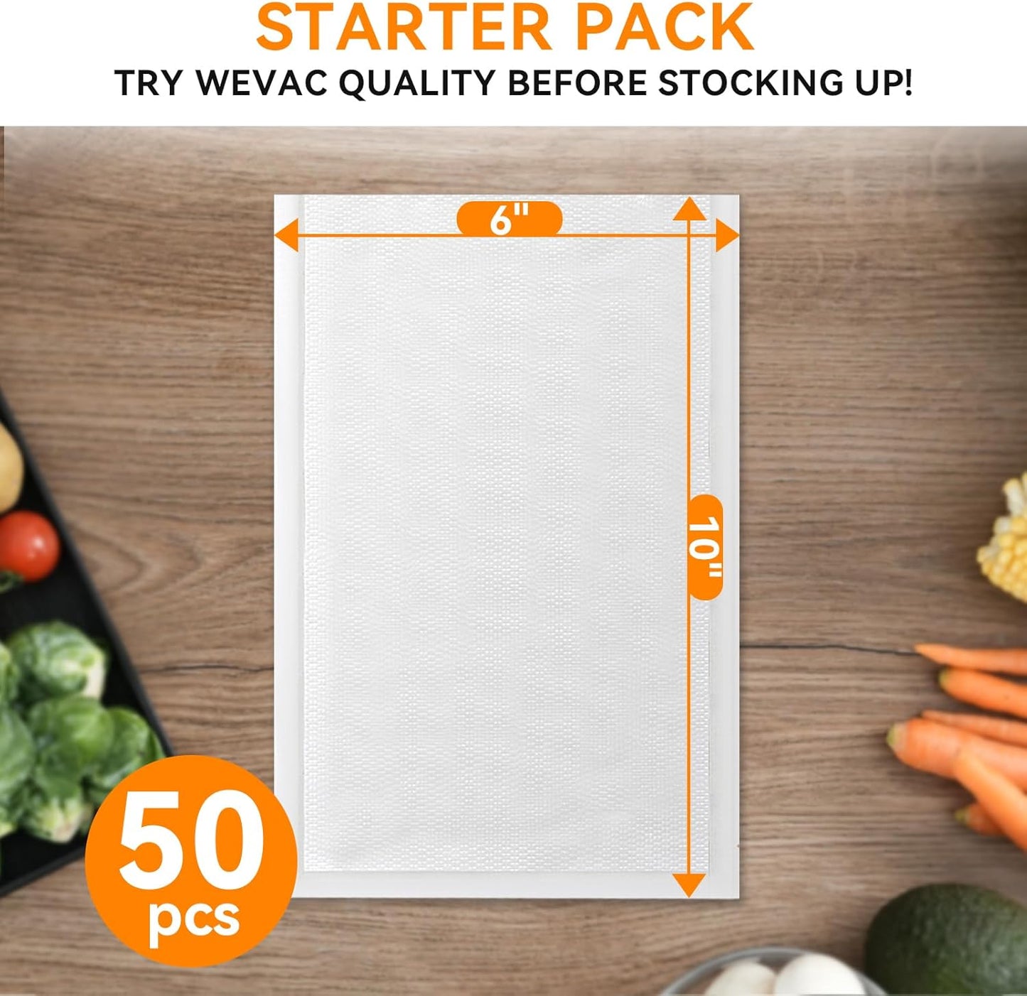 Vacuum Sealer Bags – 50 Count (6″×10″), Heavy-Duty Bpa-Free Food Storage Bags, Puncture-Resistant, Freezer & Sous Vide Safe, Compatible with All Vacuum Sealers