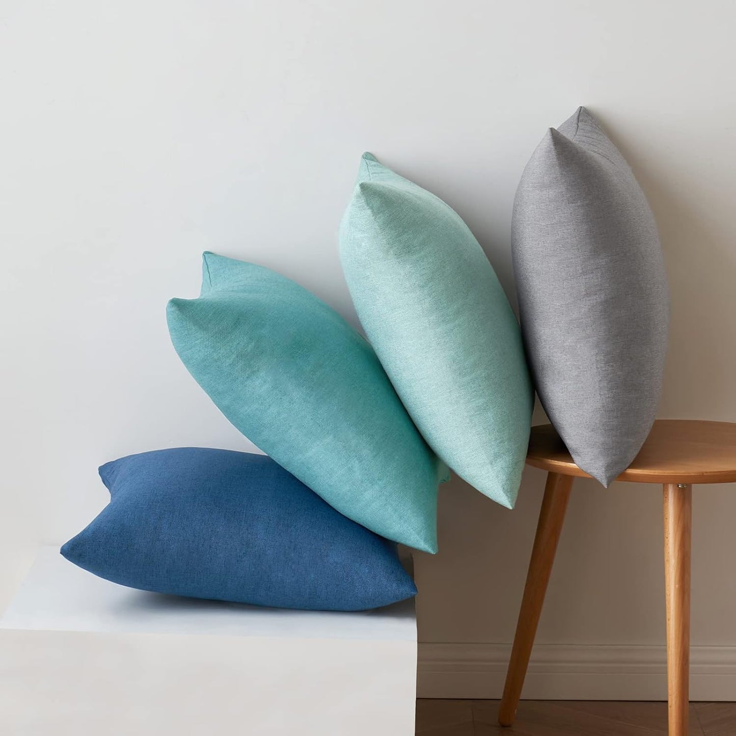 Pack of 4 Decorative Outdoor Throw Pillow Covers Linen Waterproof Pillow Covers Farmhouse Cushion Cases for Patio Garden Tent Balcony Couch Sofa 18X18 Inch Blue
