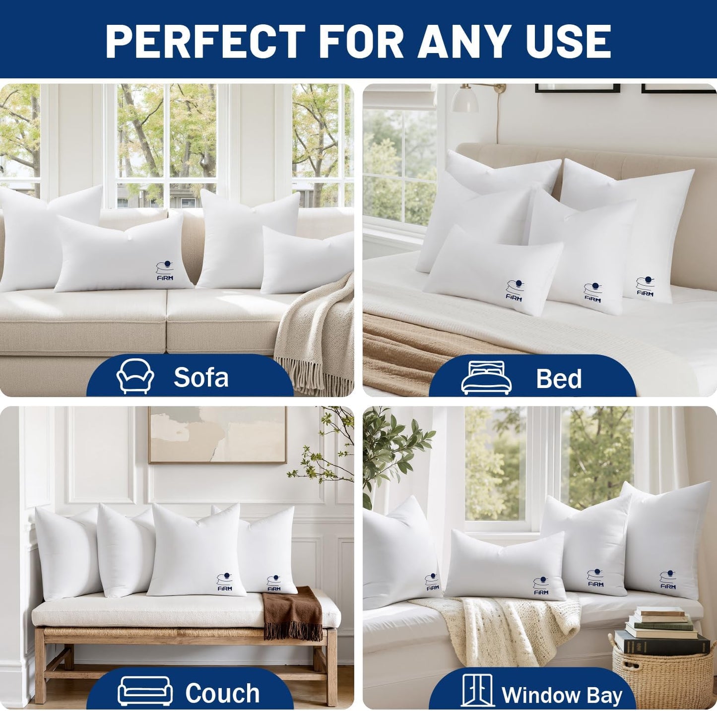 12X20 Throw Pillow Inserts Set of 2, High Support Decorative Pillow Forms for Bed and Couch, 100% Virgin Fiber Filling
