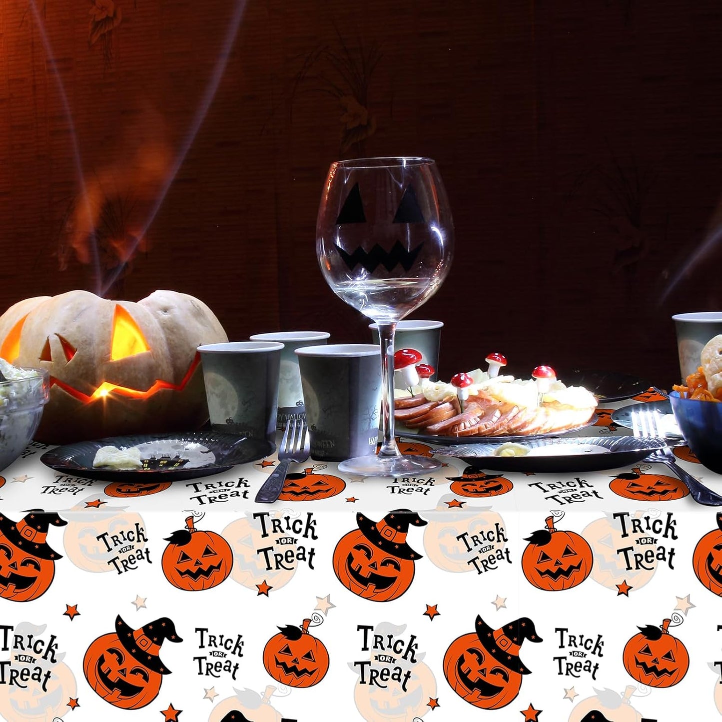 3 Pack Halloween Plastic Tablecloth Decorations, Trick or Treat Halloween Disposable Table Cloth, Hallo Ween Pumpkin Rectangle Table Cover for Kids Indoor Party Decorations, 54 X 108 Inch