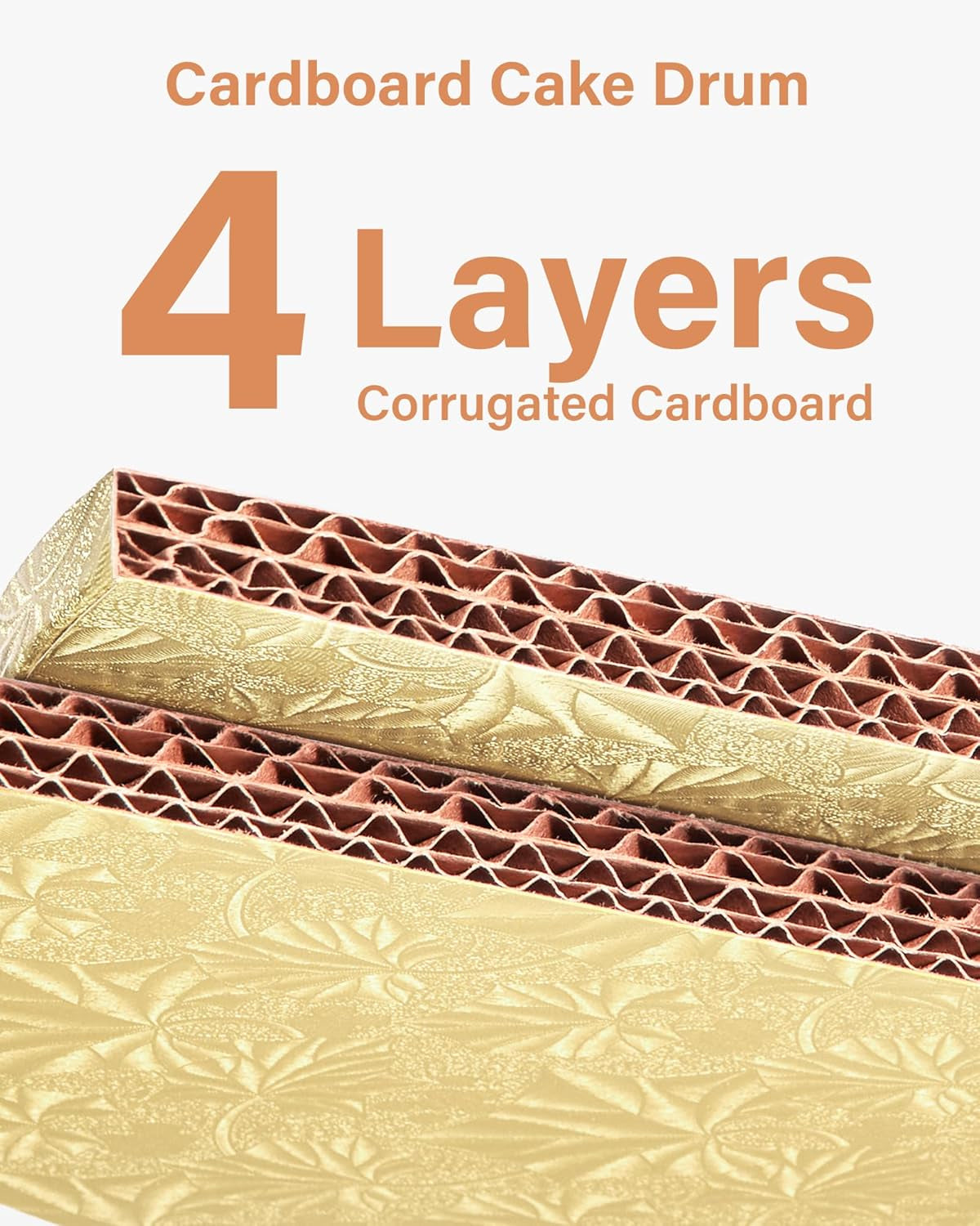 Cake Boards Drum 12 Inch Round, 1/2" Thick Decorating Supplies, Gold Sturdy Corrugated Cardboard Base, Base Para Pastel, 1 Pack