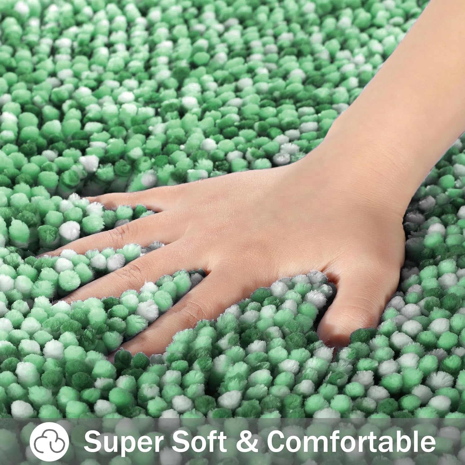 Luxury Chenille U-Shaped Toilet Rug, Super Soft Shaggy Contour Bath Mat for Bathroom Floor, Fluffy, Water Absorbent, Non Slip, Machine Washable, Dry Quickly, 24''X 20'', Light Green & Green