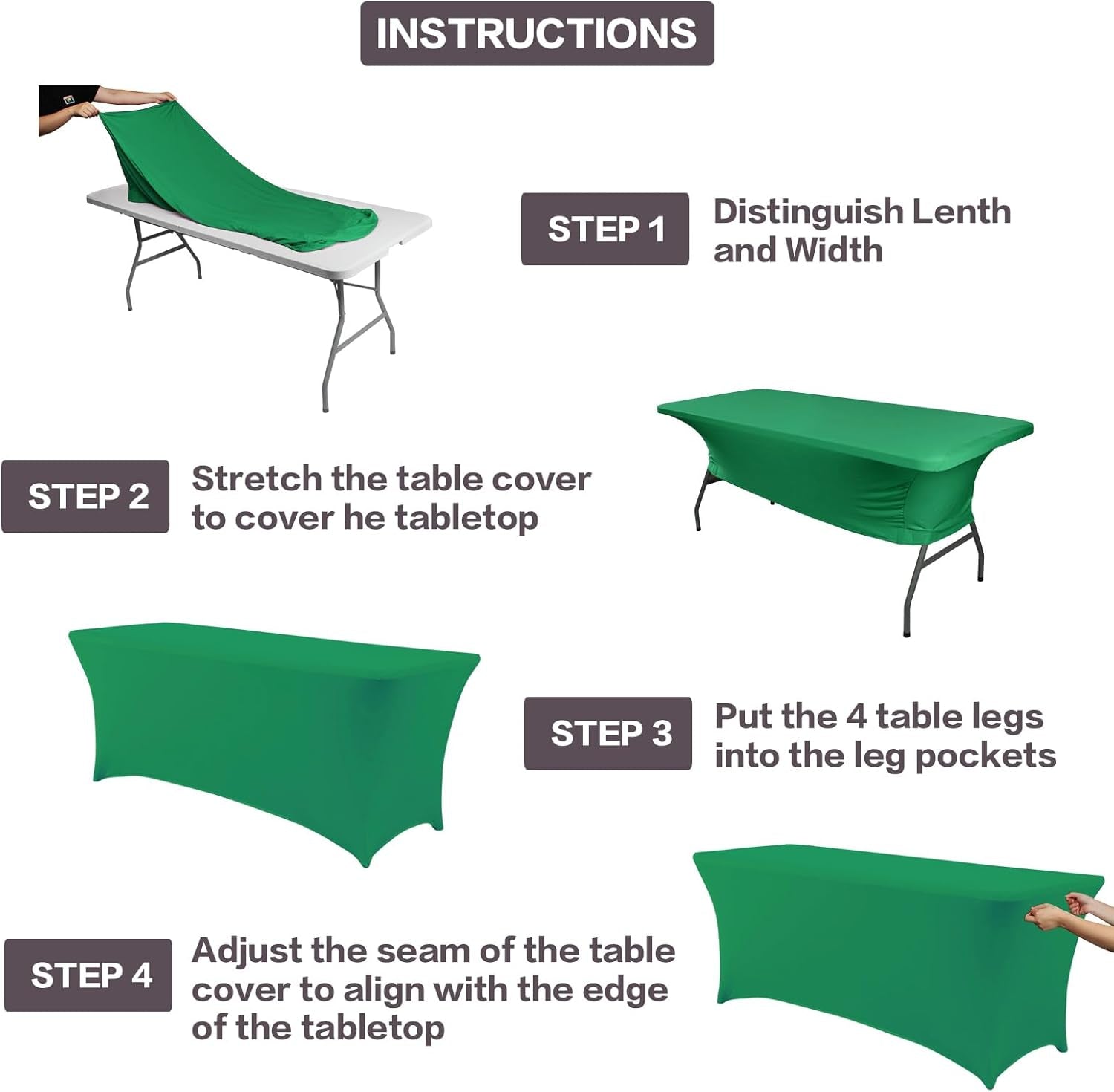 2 Pack 6FT Table Cloth for Rectangular Fitted Events Stretch Emerald Green Table Covers Washable Spandex Tablecloth Protector for Party, Wedding, Cocktail, Banquet, Festival