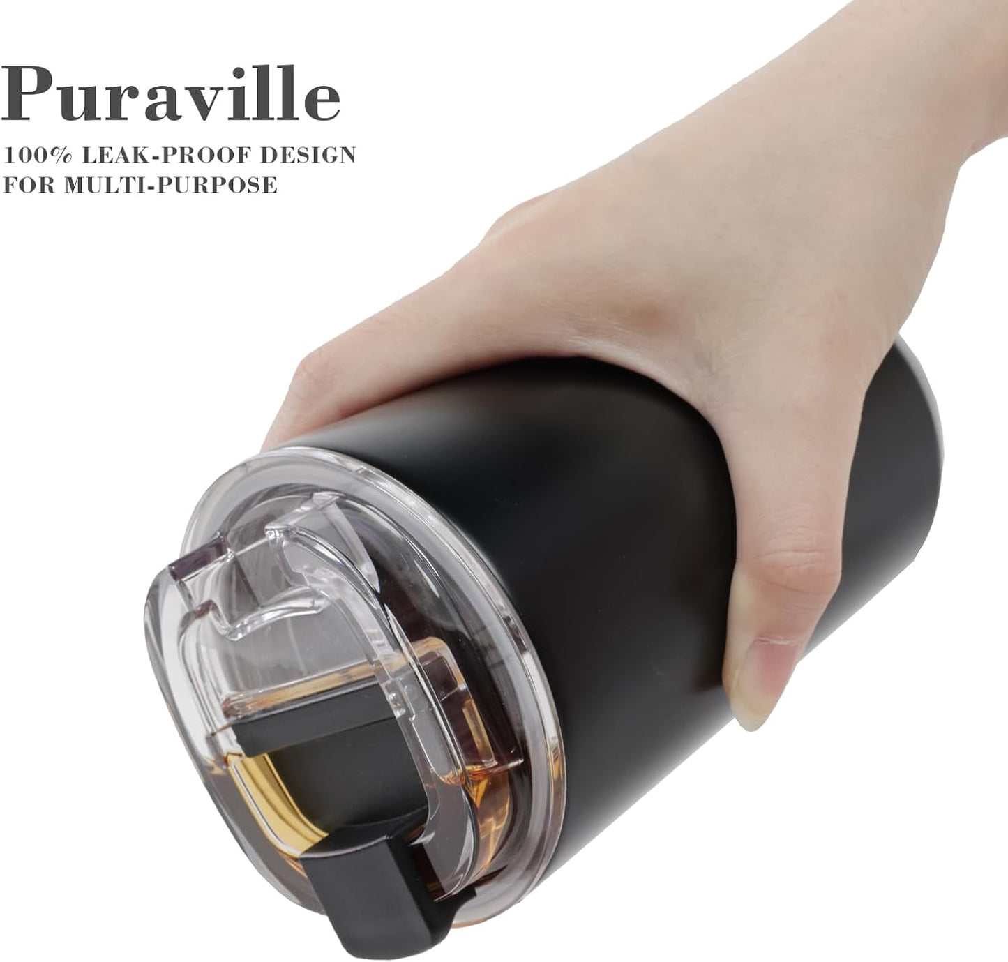 Insulated Tumblers with Lid, 14 Oz Travel Coffee Mug Stainless Steel Vacuum Cup, Leak Proof Reusable Double Walled Coffee Tumbler for Iced and Hot Drinks, Black