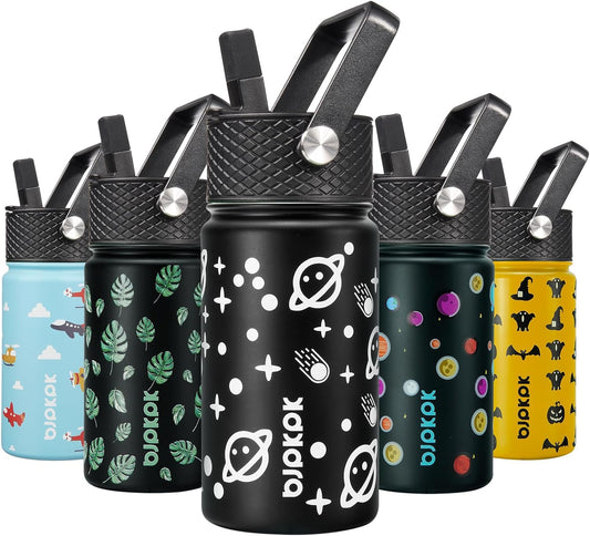 Water Bottle with Straw Lid, 15 Oz Insulated Water Bottle, Stainless Steel Metal Water Bottles, Reusable Leak Proof BPA Free Thermo, Flask, Cups, Space Traveller