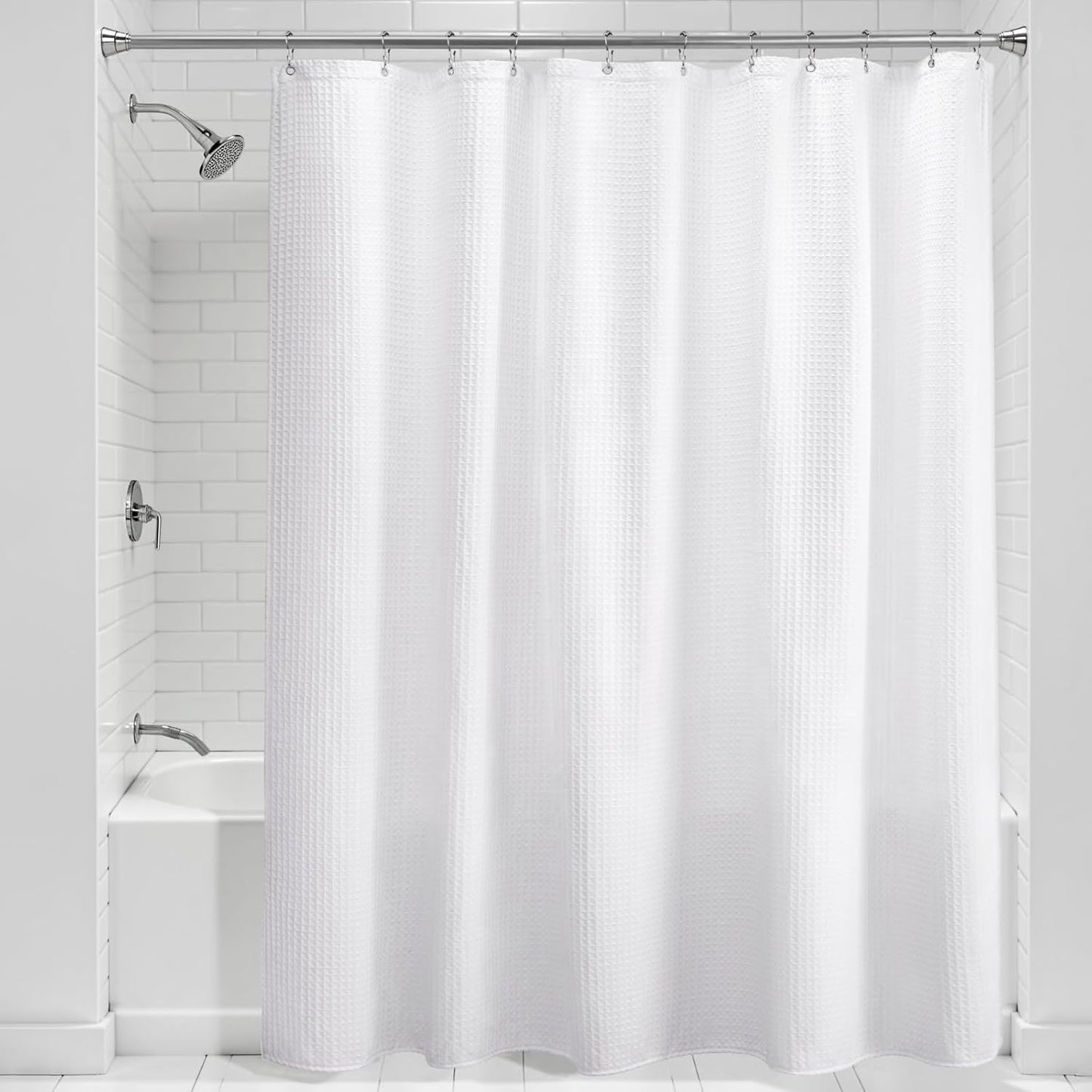 Natural Cotton Touch Shower Curtain Waffle Weave Shower Curtain for Bathroom Fabric White 72Wx72L