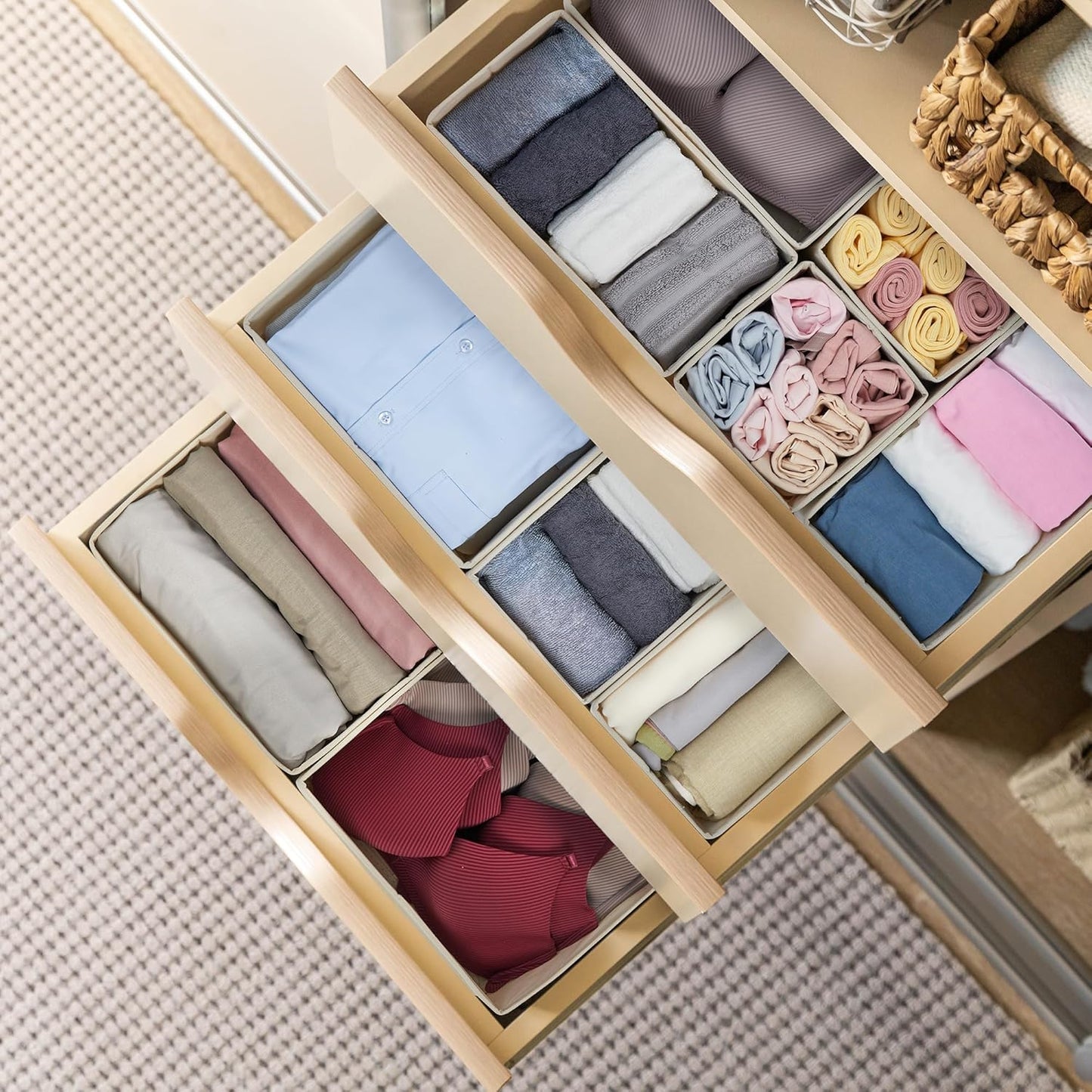 16 Pack Drawer Organizer Clothes, Dresser Drawer Organizers for Clothing Fabric Foldable Closet Organizers and Storage Bins for Baby Clothes, Nursery, Underwear, Bras, Socks
