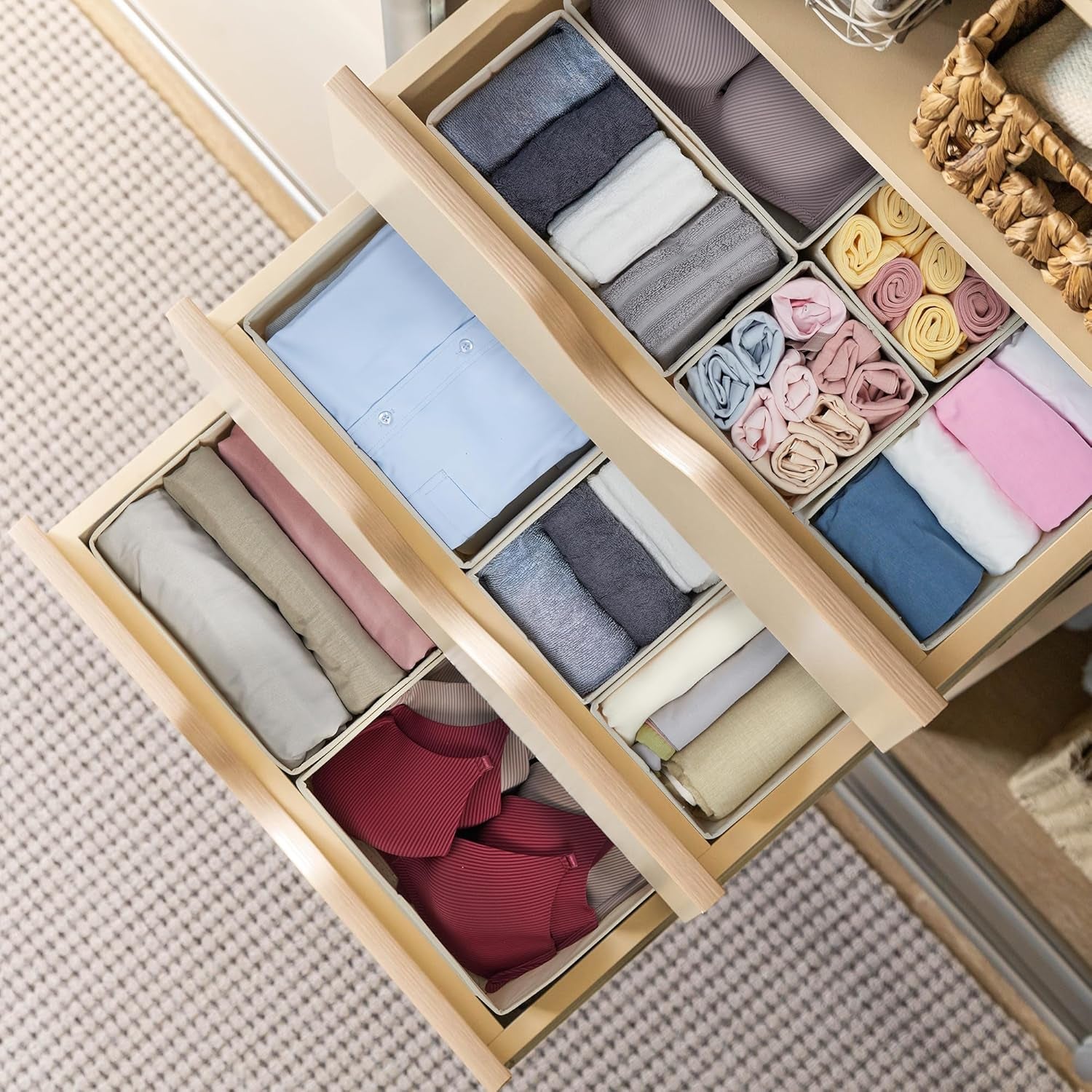 16 Pack Drawer Organizer Clothes, Dresser Drawer Organizers for Clothing Fabric Foldable Closet Organizers and Storage Bins for Baby Clothes, Nursery, Underwear, Bras, Socks